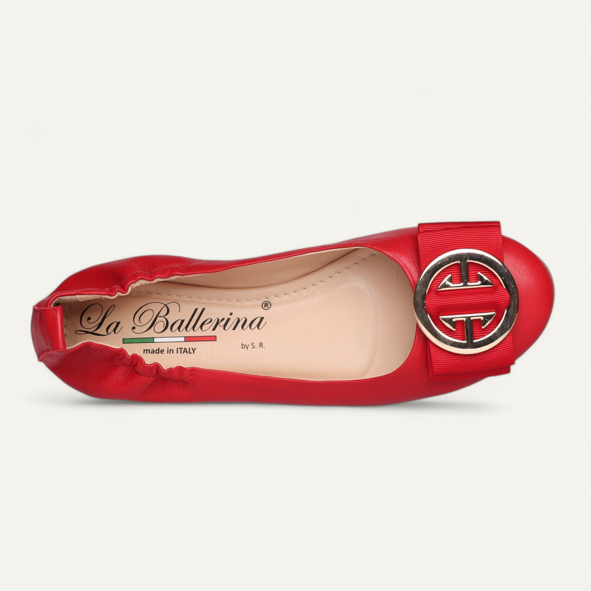 CAMBIO Ballerinas aus Nappaleder in Rot – Draufsicht auf Schnalle und Innensohle.
