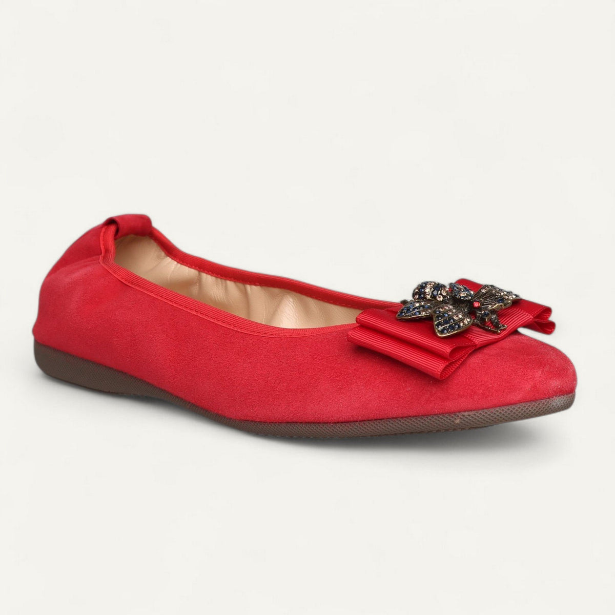 CAMBIO Ballerinas Rot, Veloursleder, EU 39 – Schrägansicht von vorne