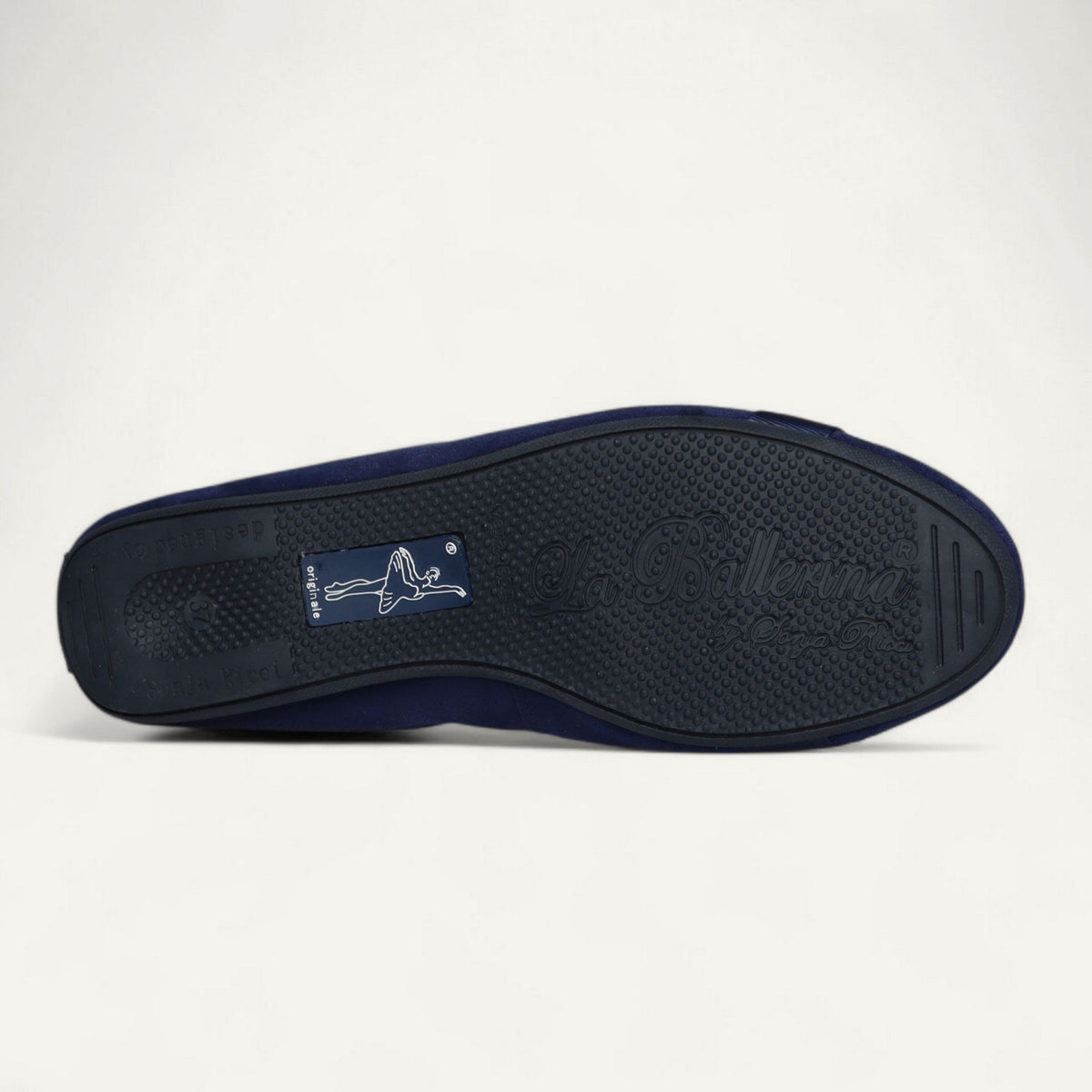 Ballerinas Dunkelblau, Veloursleder, EU 37 – Unterseite mit Gummisohle