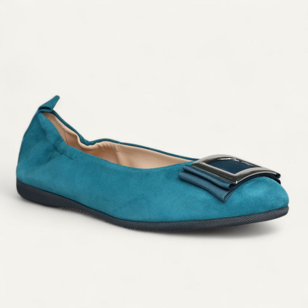 ballerines bleu pétrole, cuir velours, EU 40 – vue de trois quarts avant