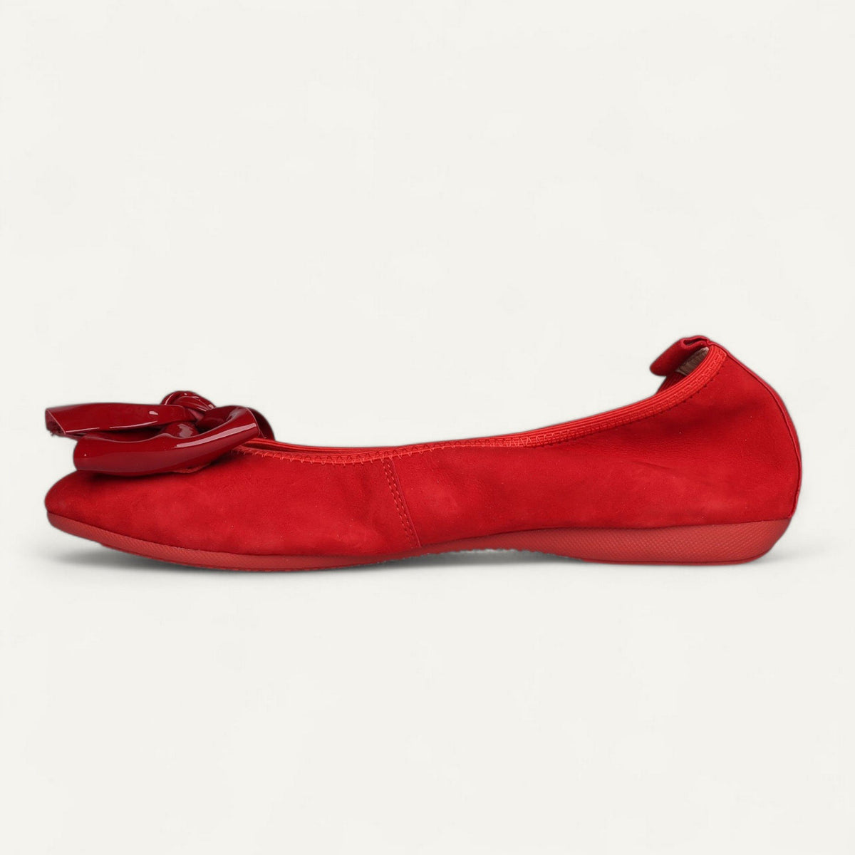Ballerinas Rot, Veloursleder / Lackleder, EU 37 – Seitenansicht mit Schuhspitze links