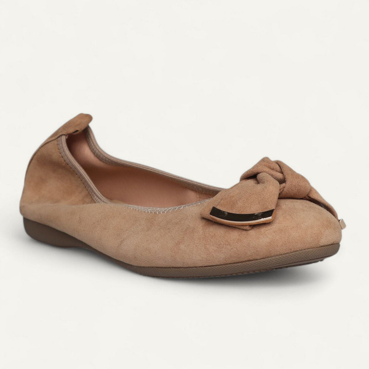 Ballerinas Taupe, Veloursleder, EU 37 – Schrägansicht von vorne