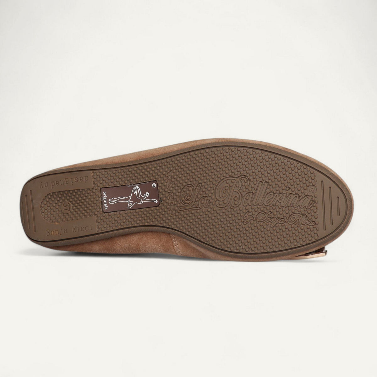 Ballerinas Taupe, Veloursleder, EU 37 – Unterseite mit Gummisohle