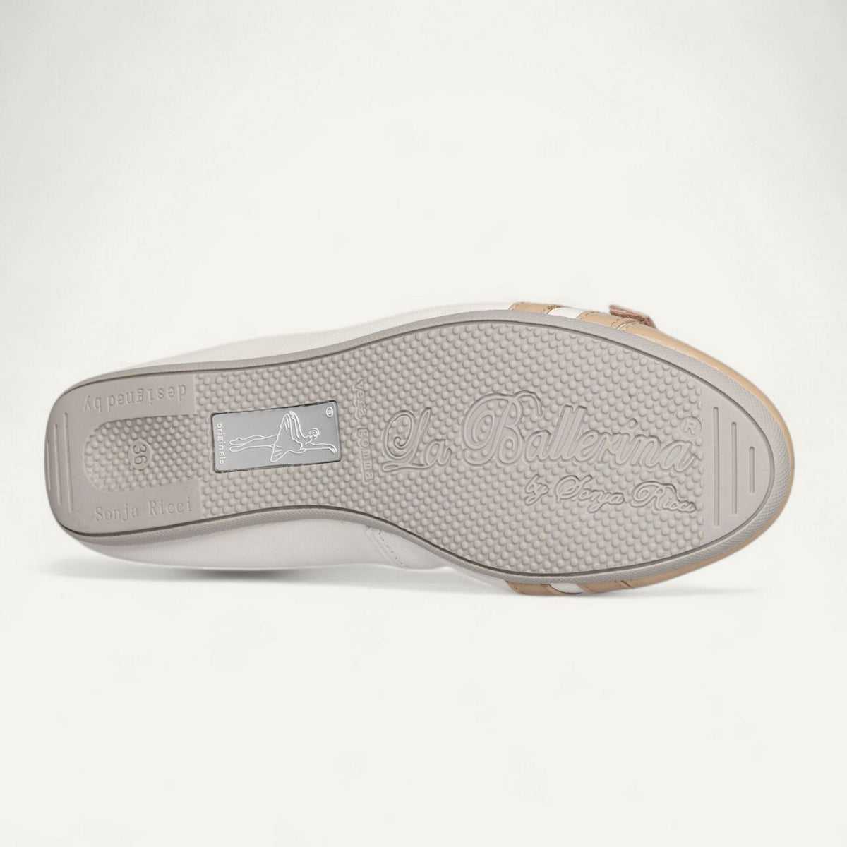 ballerines blanc / beige, cuir nappa / cuir verni, EU 36 – dessous avec semelle en caoutchouc