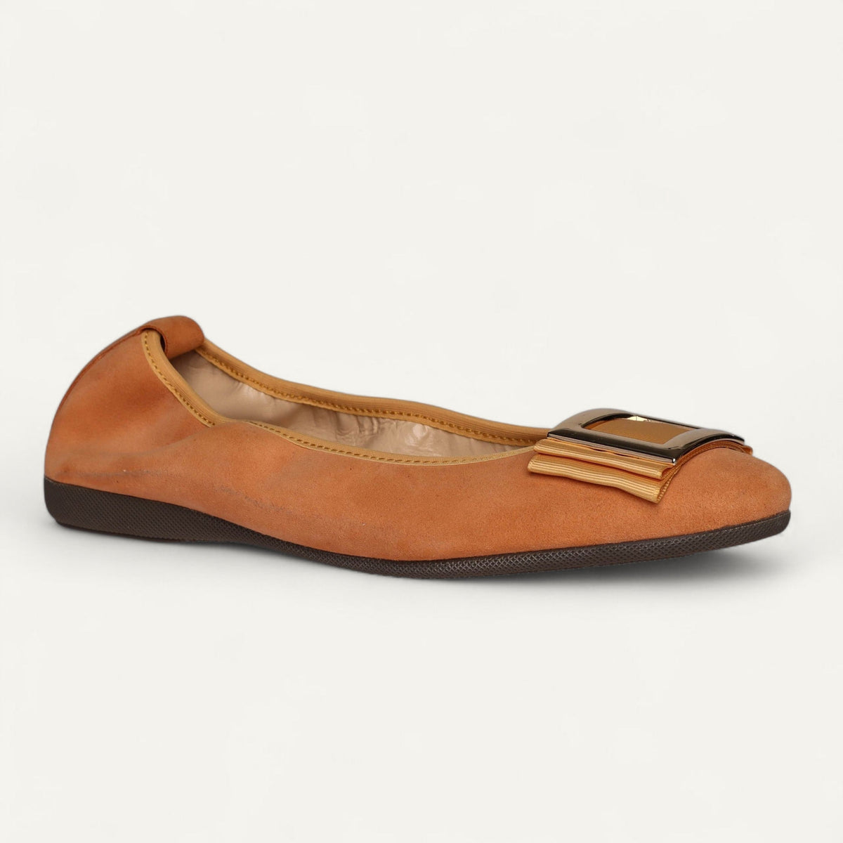 Ballet flats in orange suede with a fixed buckle – size 37.5 – Left angled view