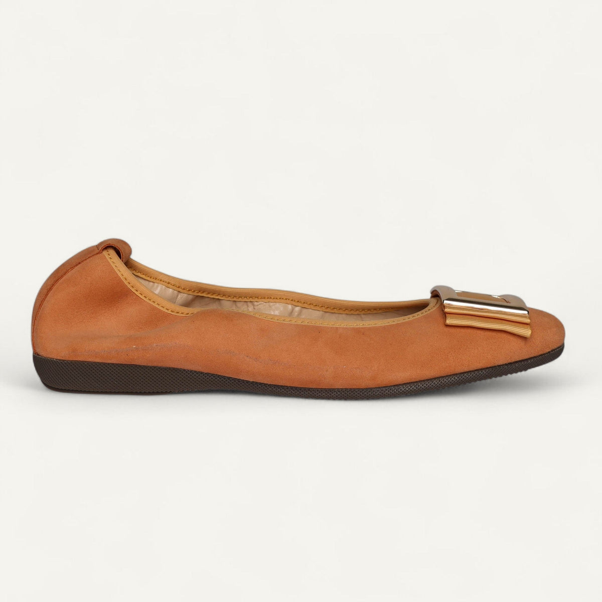 Ballet flats in orange suede with a fixed buckle – size 37.5 – Left-side view