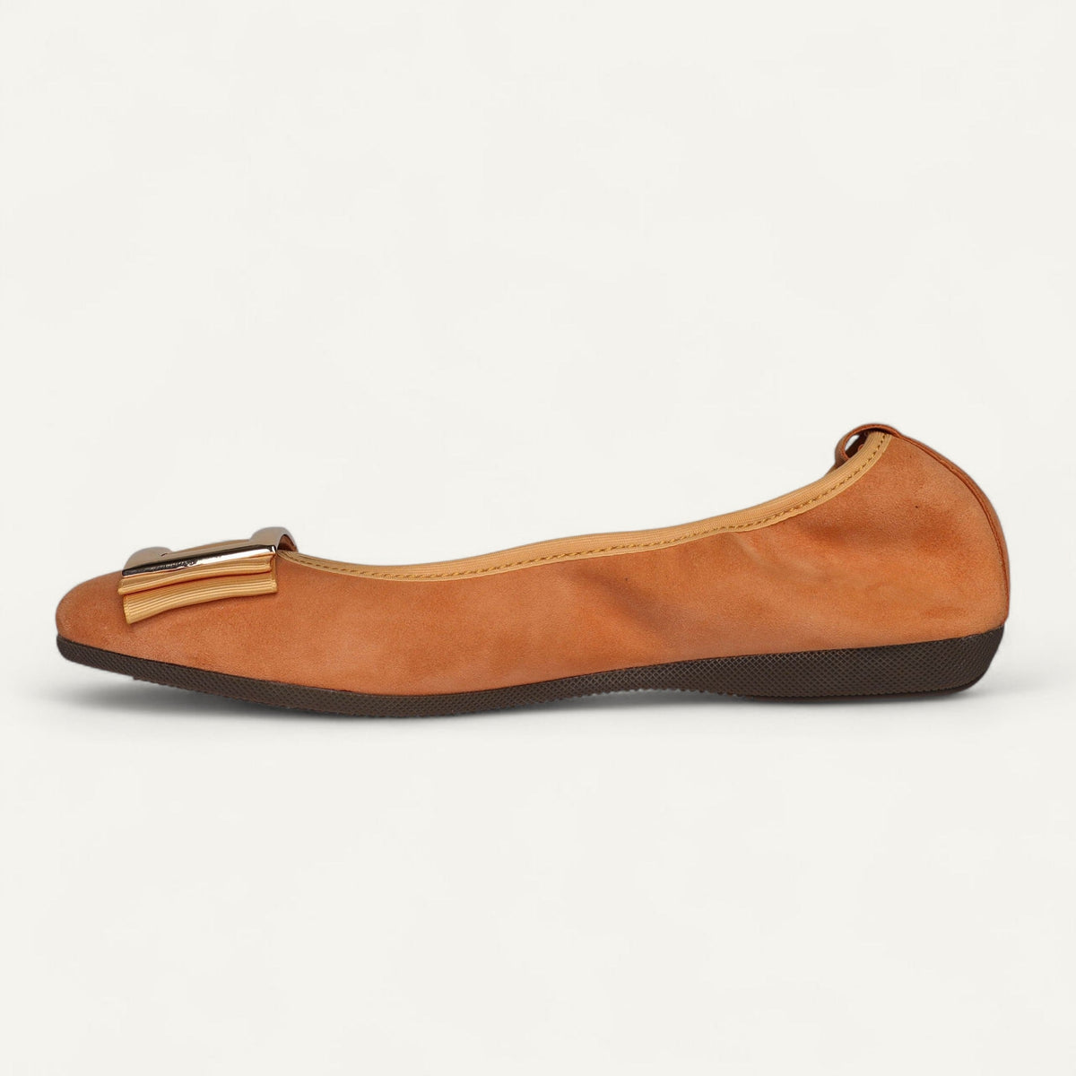 Ballet flats in orange suede with a fixed buckle – size 37.5 – Right-side view