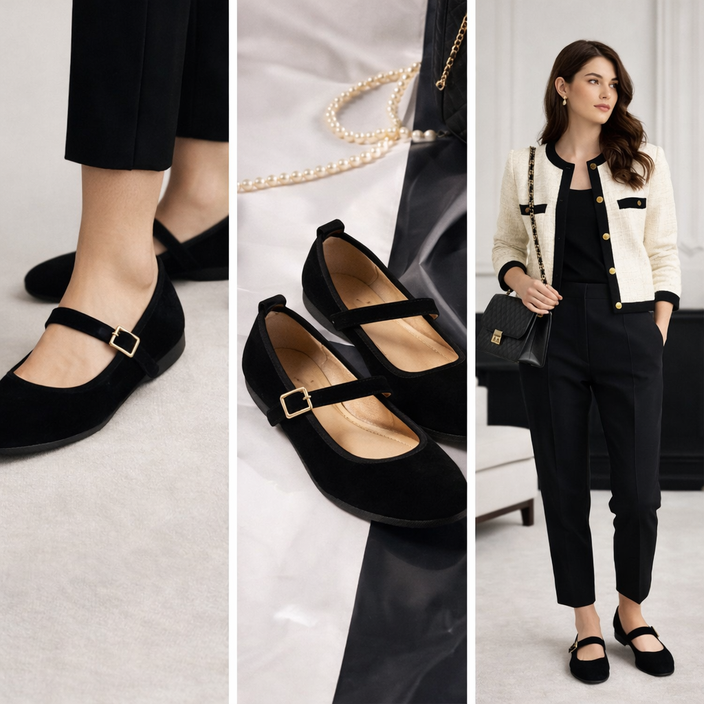 La Ballerina Teatro Mary Jane – Schwarze Veloursleder Ballerinas 11-26S - La Ballerina