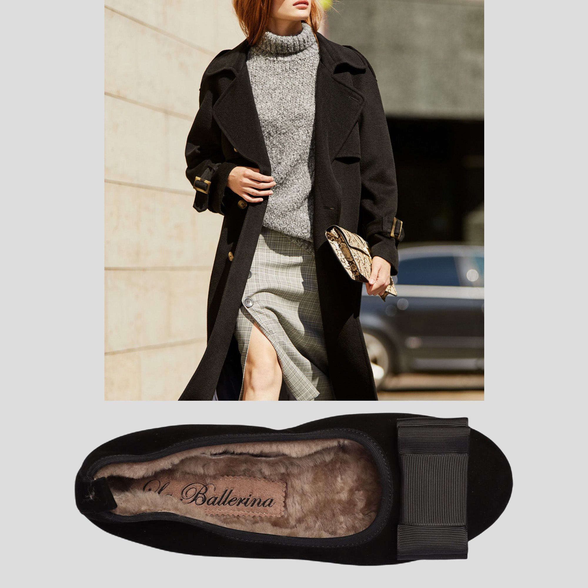 06W💕La Ballerina CAMBIO Warmgefüttert Veloursleder Schwarz - La Ballerina