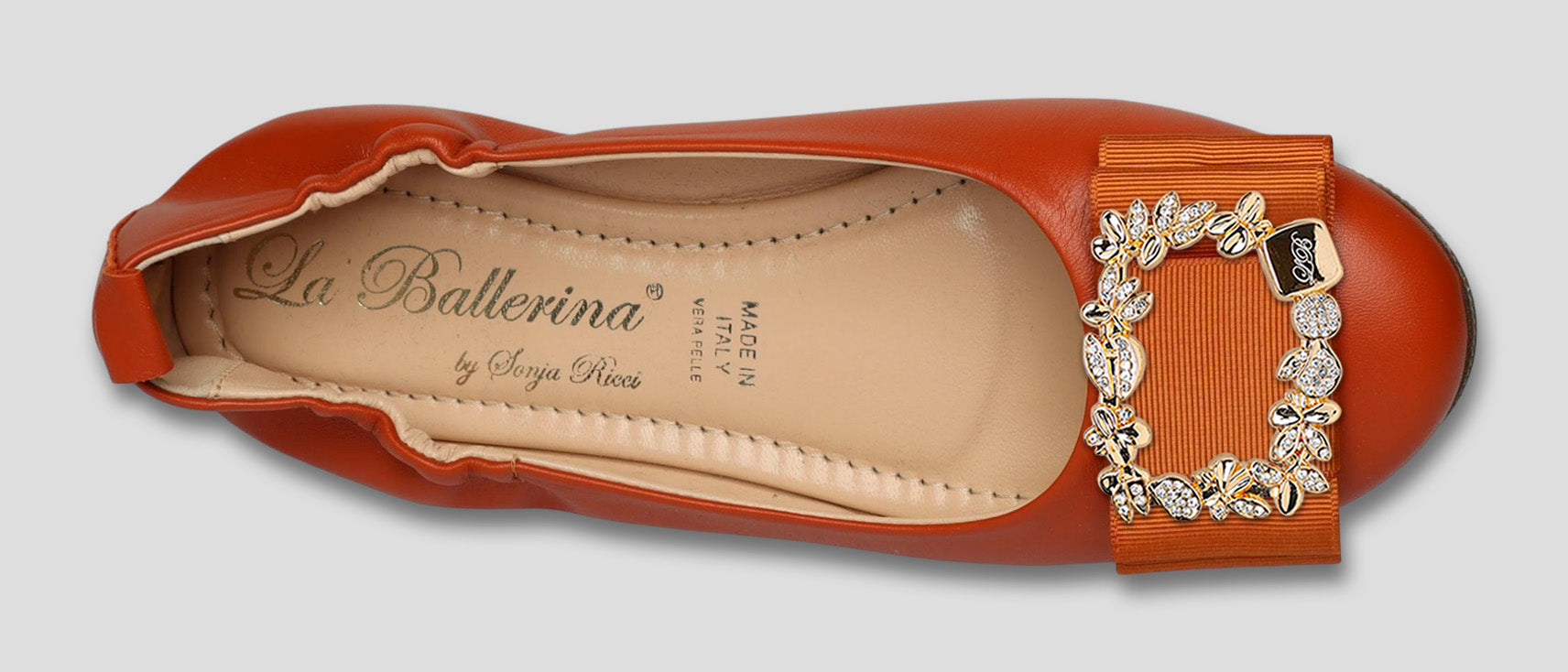 La Ballerina Soft | Damen-Ballerinas Leder braun mit Elastik &amp; Wechsel-Schnallen [30] - La Ballerina