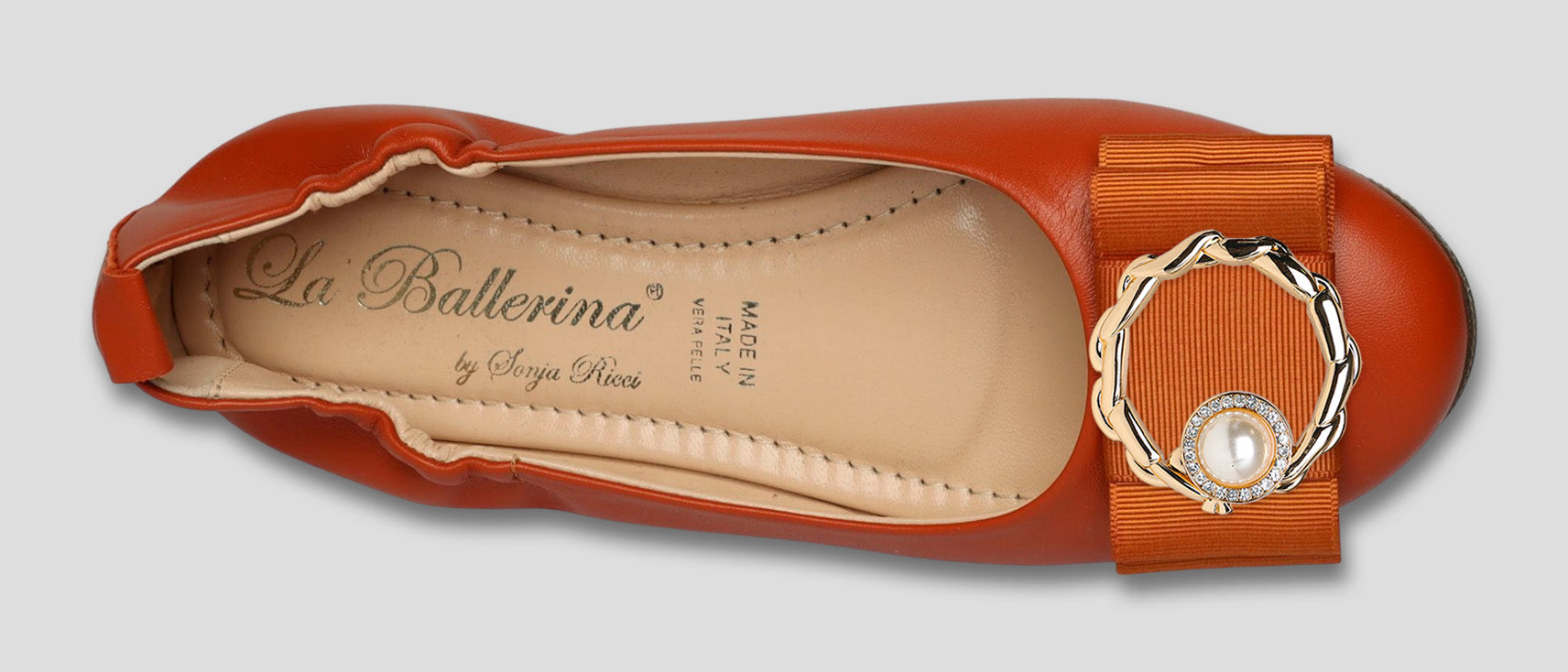La Ballerina Soft | Damen-Ballerinas Leder braun mit Elastik &amp; Wechsel-Schnallen [30] - La Ballerina