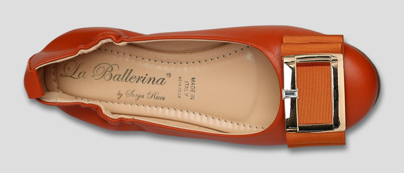 La Ballerina Soft | Damen-Ballerinas Leder braun mit Elastik &amp; Wechsel-Schnallen [30] - La Ballerina