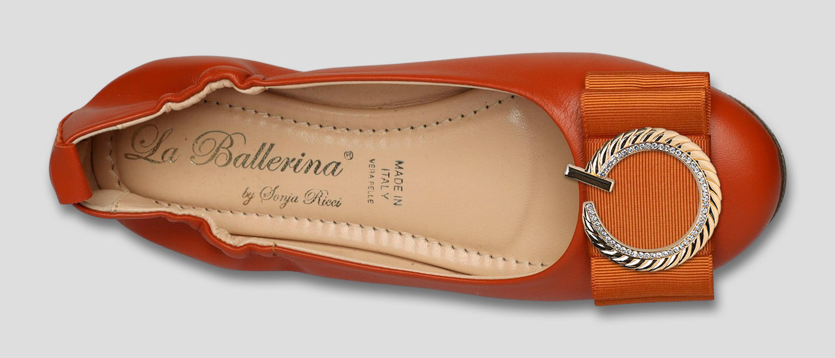 La Ballerina Soft | Damen-Ballerinas Leder braun mit Elastik &amp; Wechsel-Schnallen [30] - La Ballerina