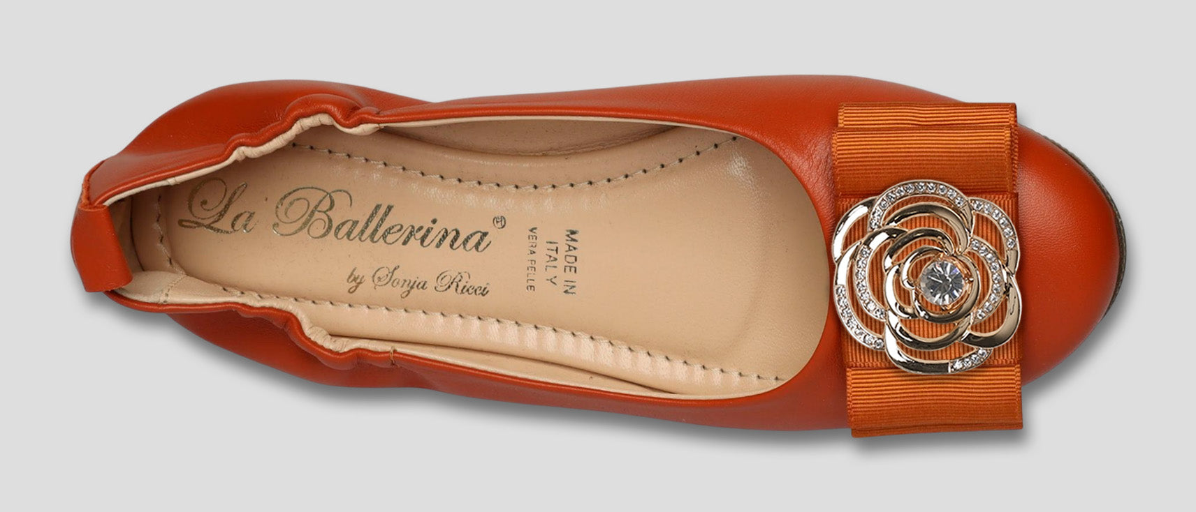 La Ballerina Soft | Damen-Ballerinas Leder braun mit Elastik &amp; Wechsel-Schnallen [30] - La Ballerina