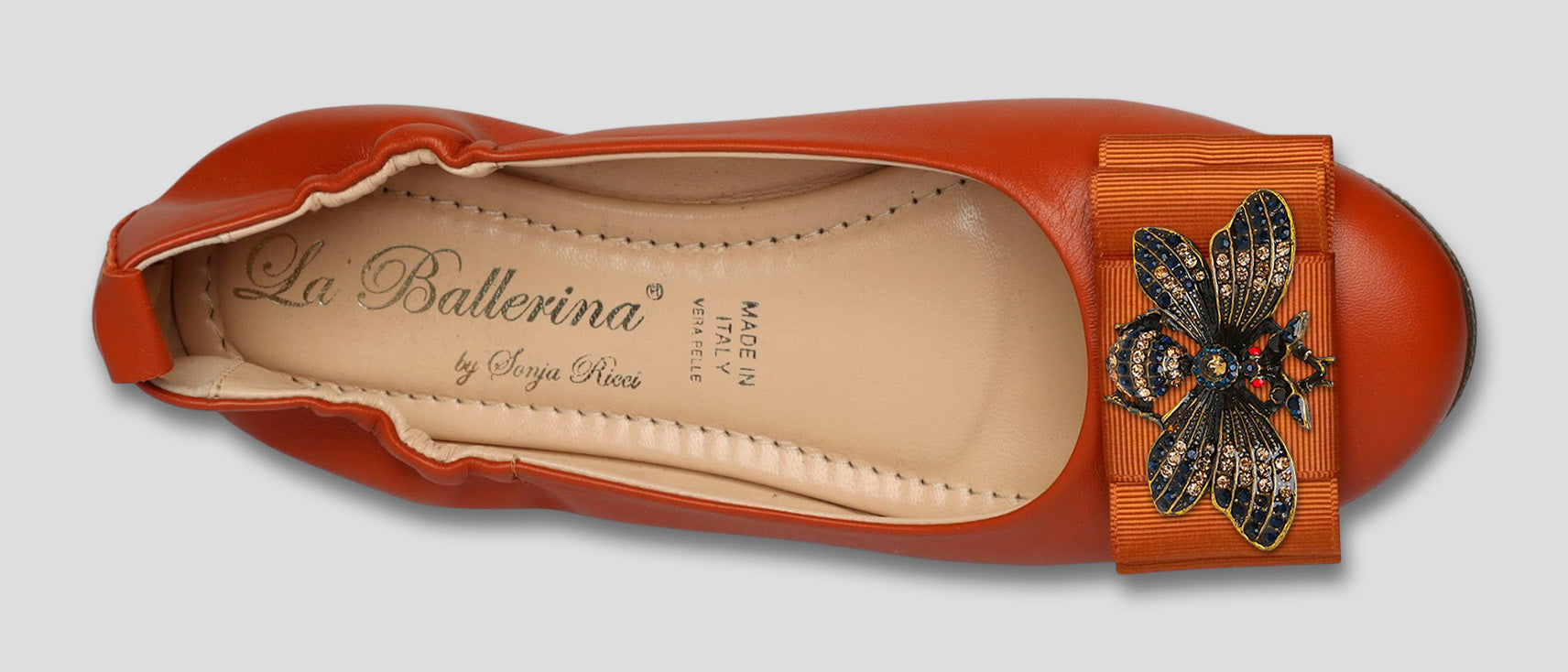 La Ballerina Soft | Damen-Ballerinas Leder braun mit Elastik &amp; Wechsel-Schnallen [30] - La Ballerina