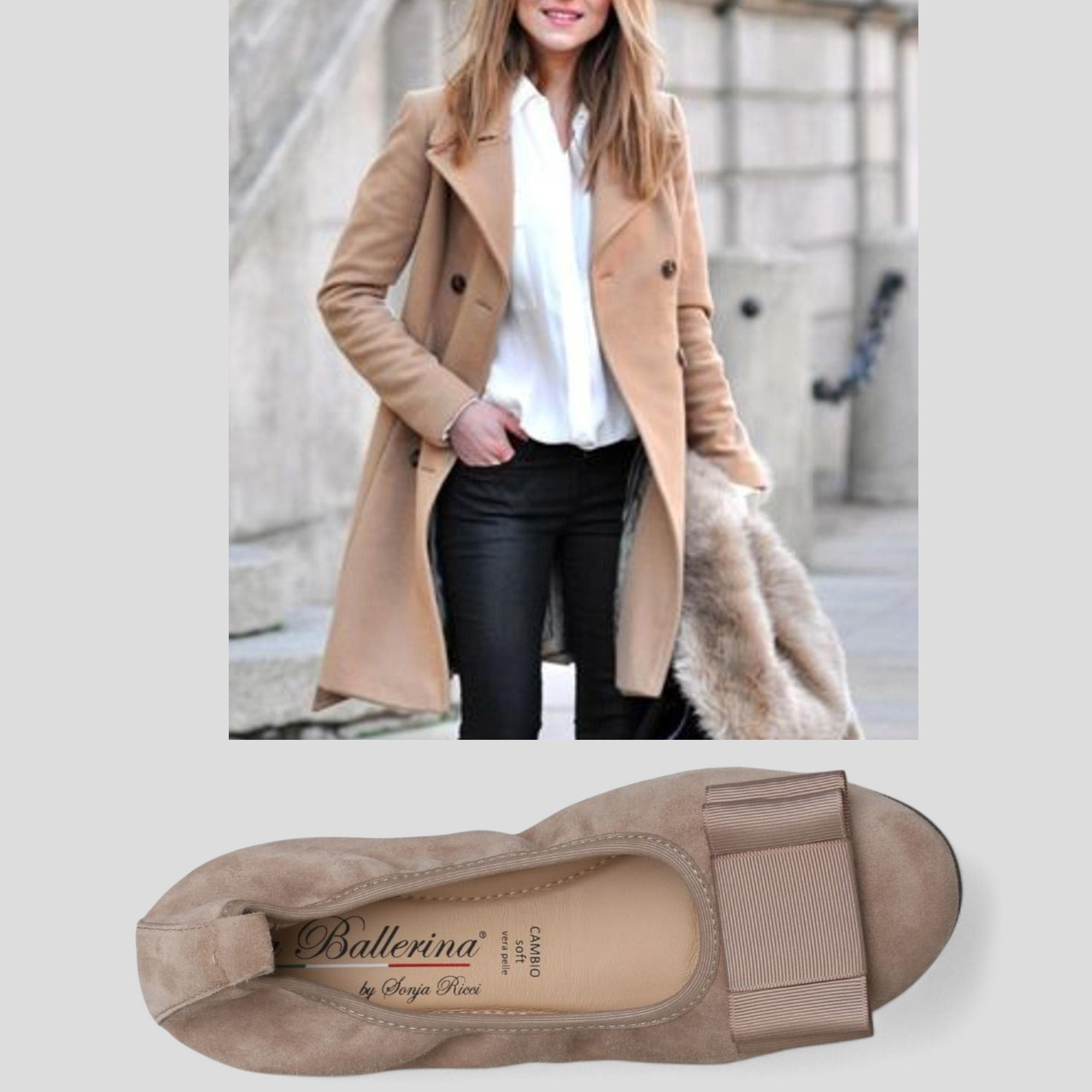 S21 💕 LA BALLERINA CAMBIO VELOURSLEDER TAUPE – ELEGANTE DAMEN BALLERINAS - La Ballerina