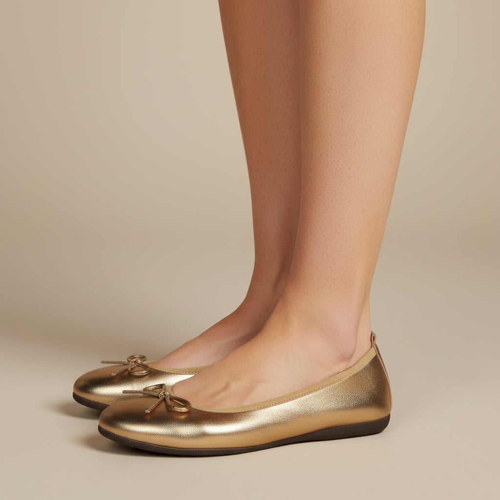 La Ballerina Teatro Or Métallisé – Goldene Leder Ballerinas mit rotem Innenfutter 18-26S - La Ballerina