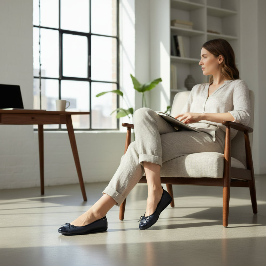 La Ballerina Teatro Bleu Nuit – Dunkelblaue Leder Ballerinas mit Lackspitze 33-26S - La Ballerina