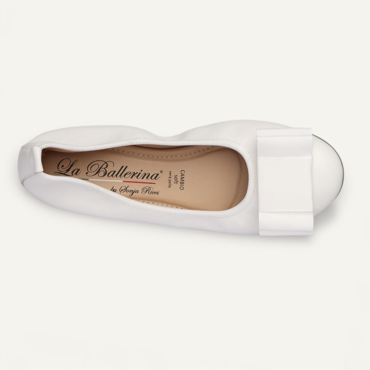 CAMBIO Damen-Ballerinas aus Nappaleder in Weiß – Nahaufnahme von oben