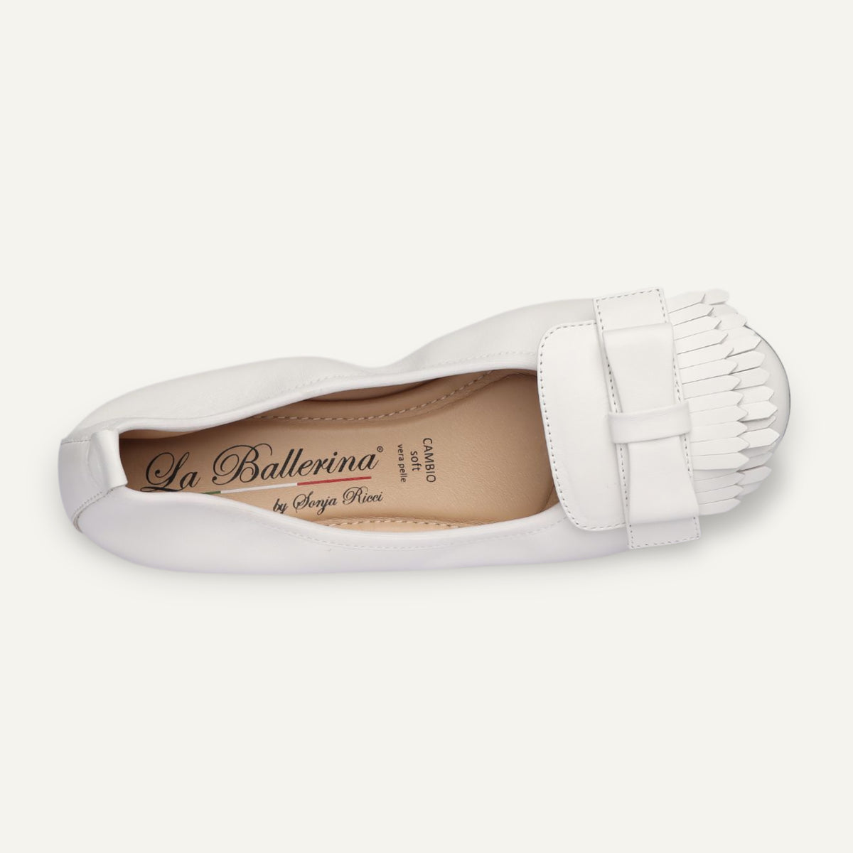 CAMBIO Damen-Ballerinas aus Nappaleder in Weiß – Ansicht der Laufsohle