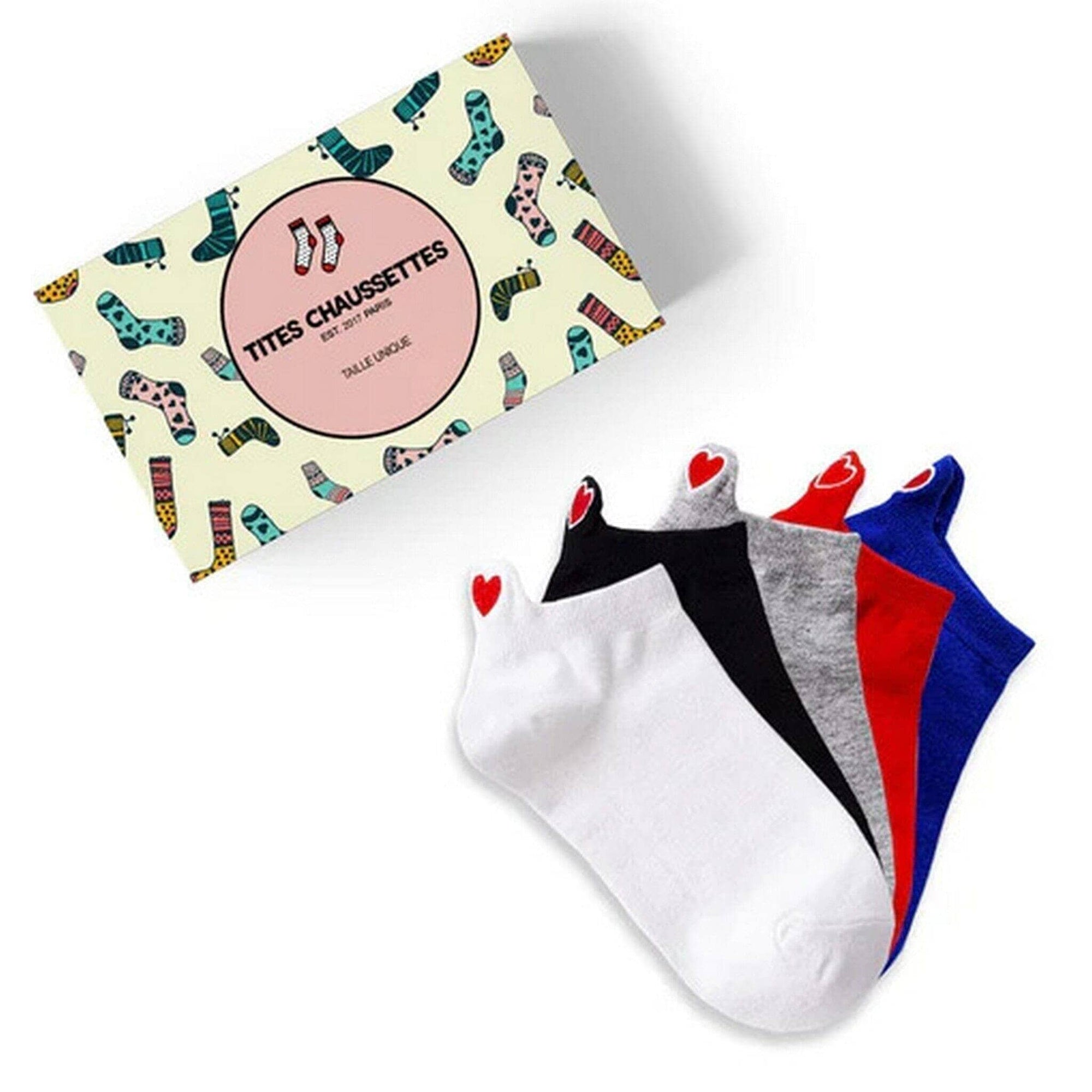 Sneakersocken für Damen | Rote Herz-Socken (5er-Set) - La Ballerina