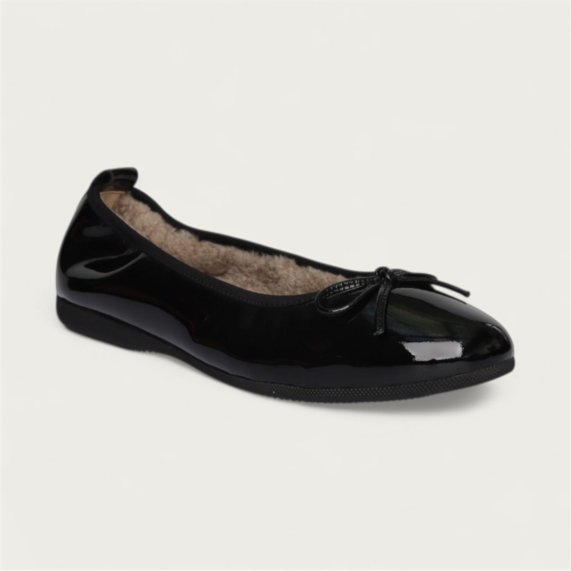 BASIC Winter Damen-Ballerinas aus Lackleder in Schwarz mit Lammfell – V6-010 BASIC Winter Ballerinas