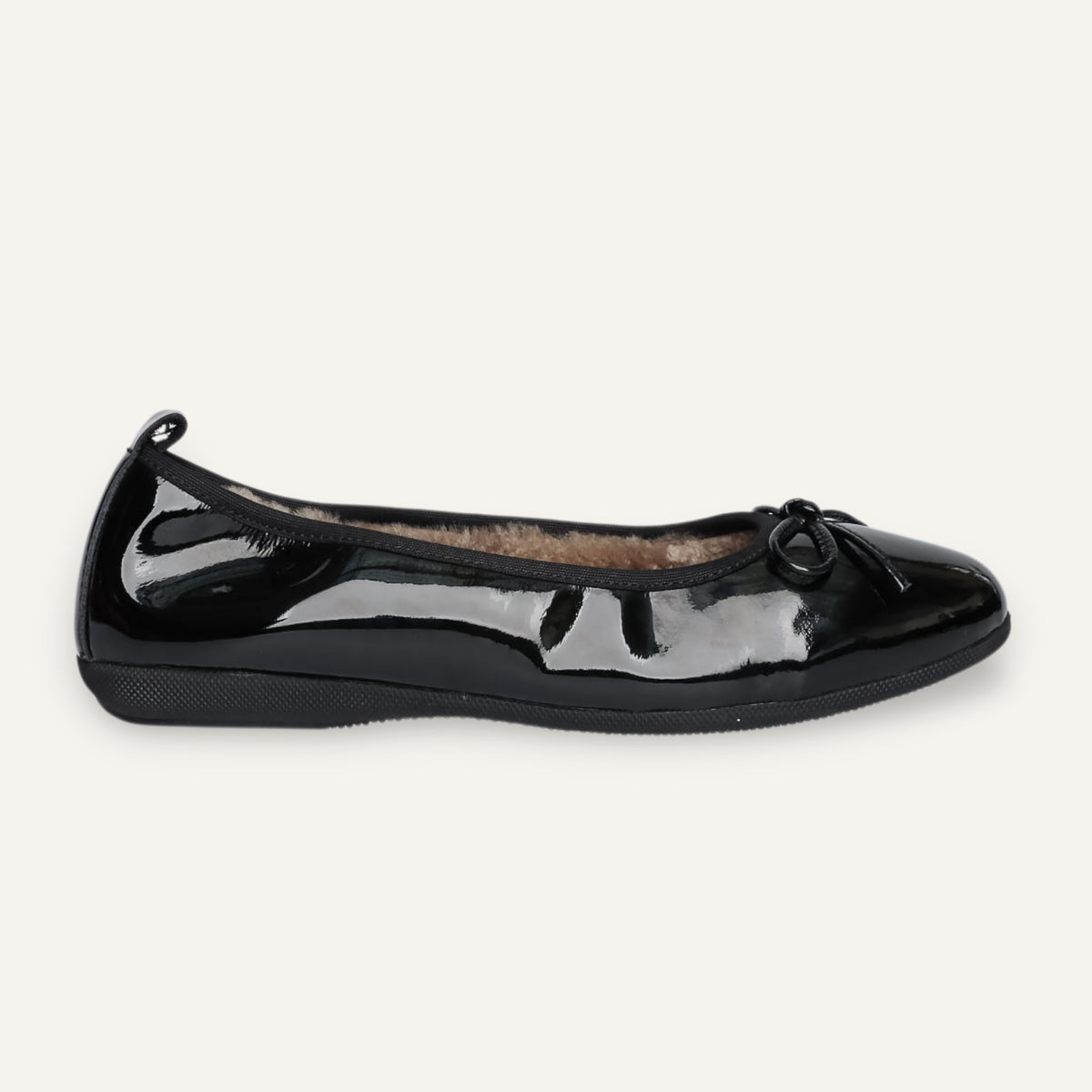 BASIC Winter Damen-Ballerinas aus Lackleder in Schwarz mit Lammfell – V6-010 BASIC Winter Ballerinas