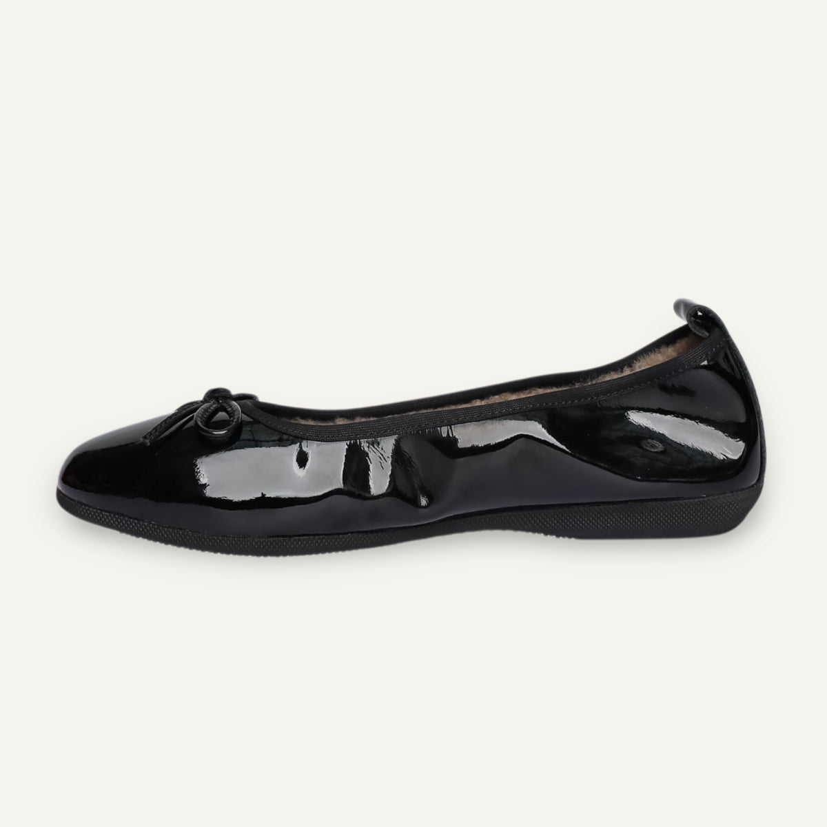 BASIC Winter Damen-Ballerinas aus Lackleder in Schwarz mit Lammfell – V6-010 BASIC Winter Ballerinas