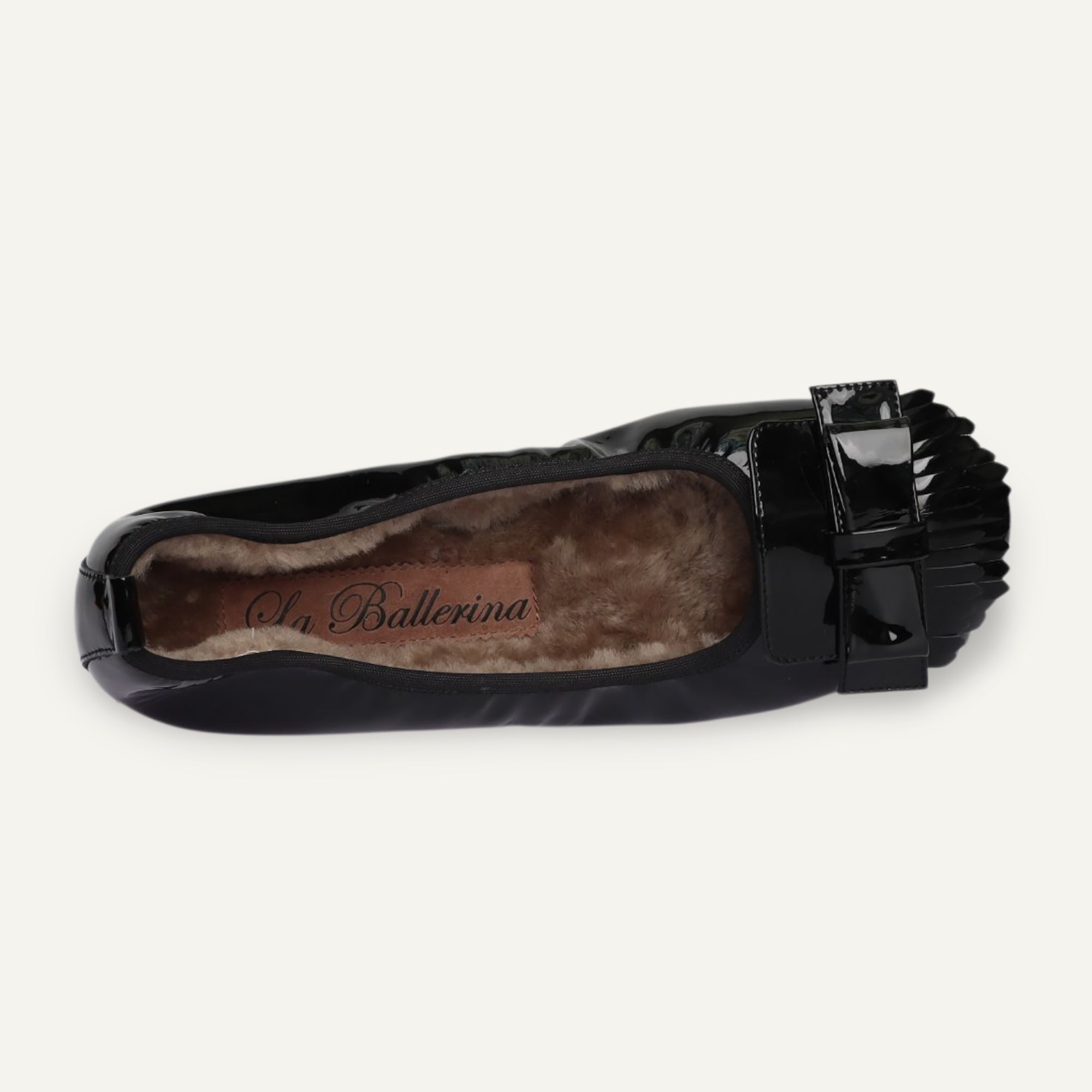 CAMBIO Winter women’s ballet flats in patent leather — Black, lambskin lining – V6-010