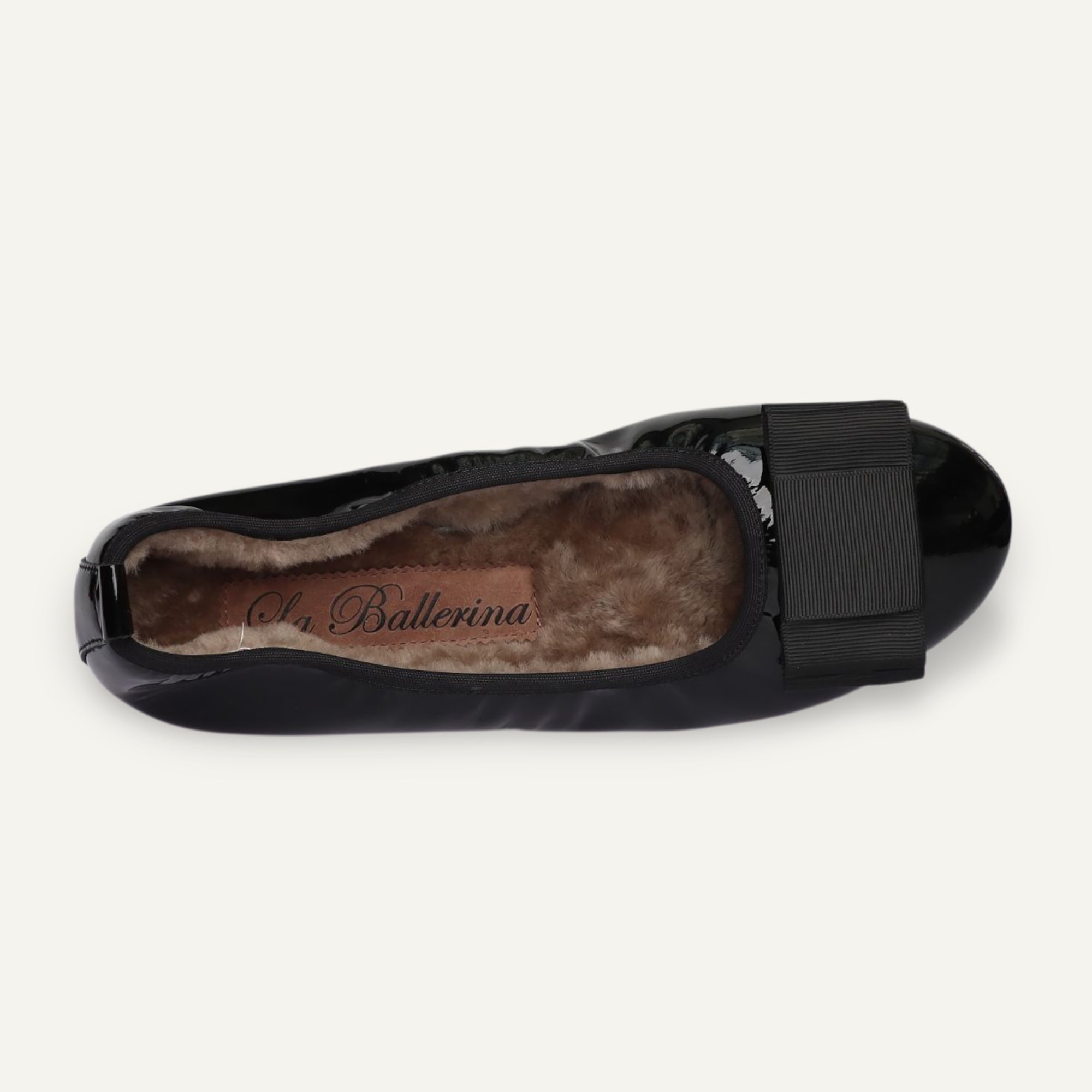 CAMBIO Winter women’s ballet flats in patent leather — Black, lambskin lining – V6-010