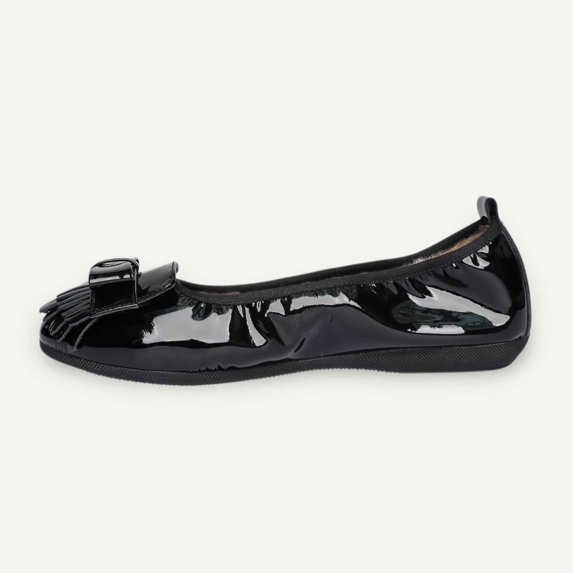 CAMBIO Winter women’s ballet flats in patent leather — Black, lambskin lining – V6-010