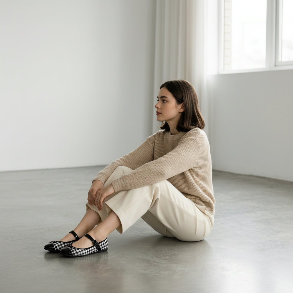 La Ballerina Teatro Mary Jane – Gänsefüßchen Ballerinas Schwarz-Weiß 27-26S - La Ballerina