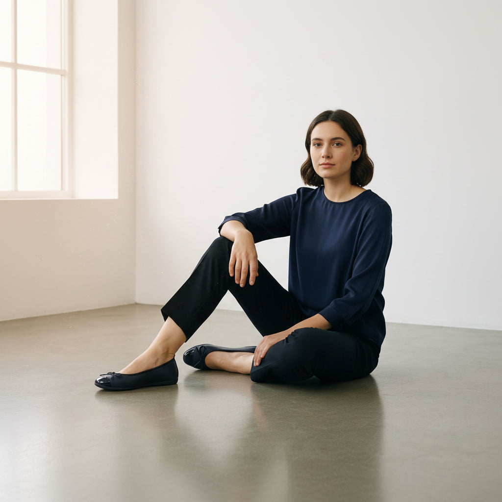 La Ballerina Teatro Bleu Nuit – Dunkelblaue Leder Ballerinas mit Lackspitze 33-26S - La Ballerina