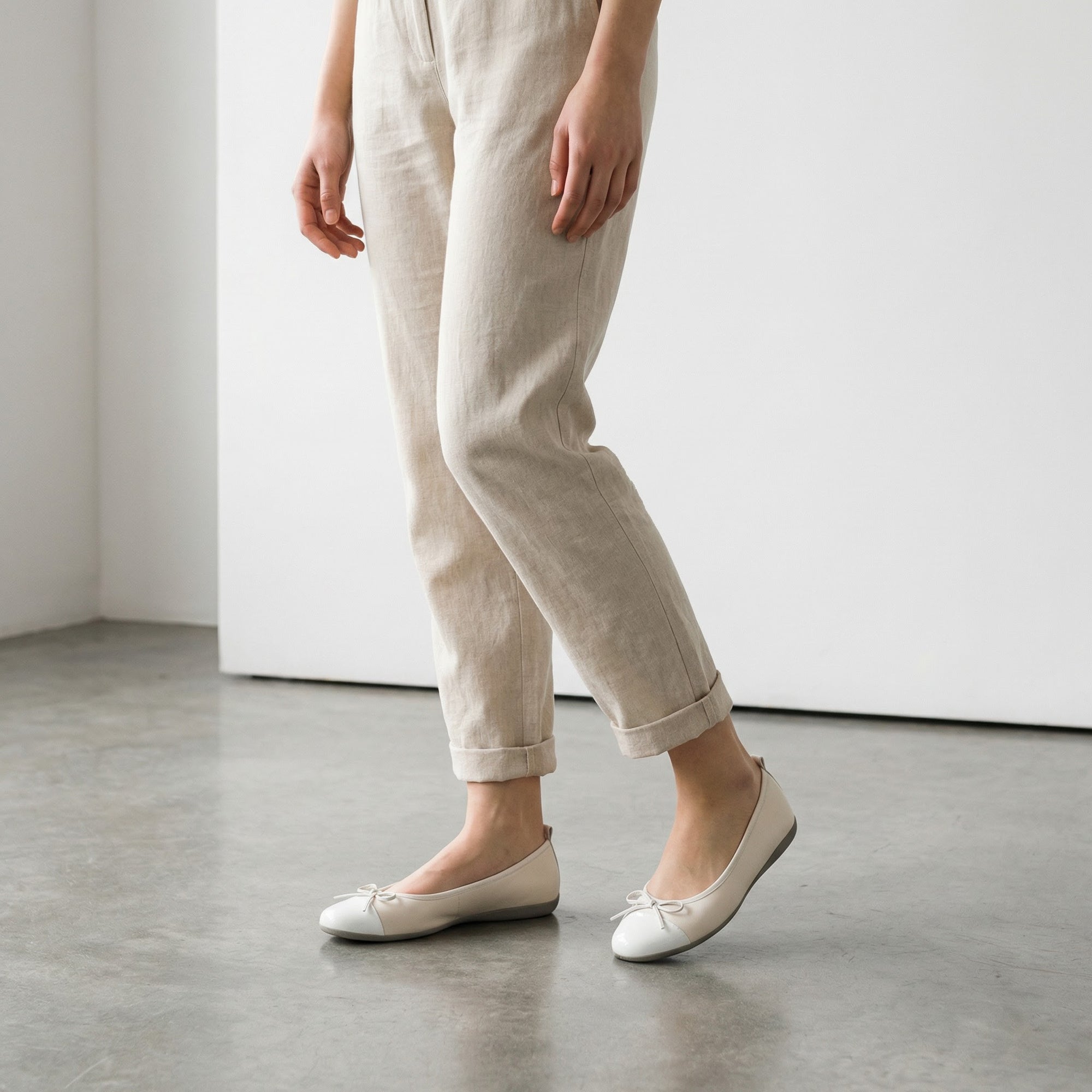 La Ballerina Teatro Creme – Beige Leder Ballerinas mit Lackspitze 31-26S - La Ballerina