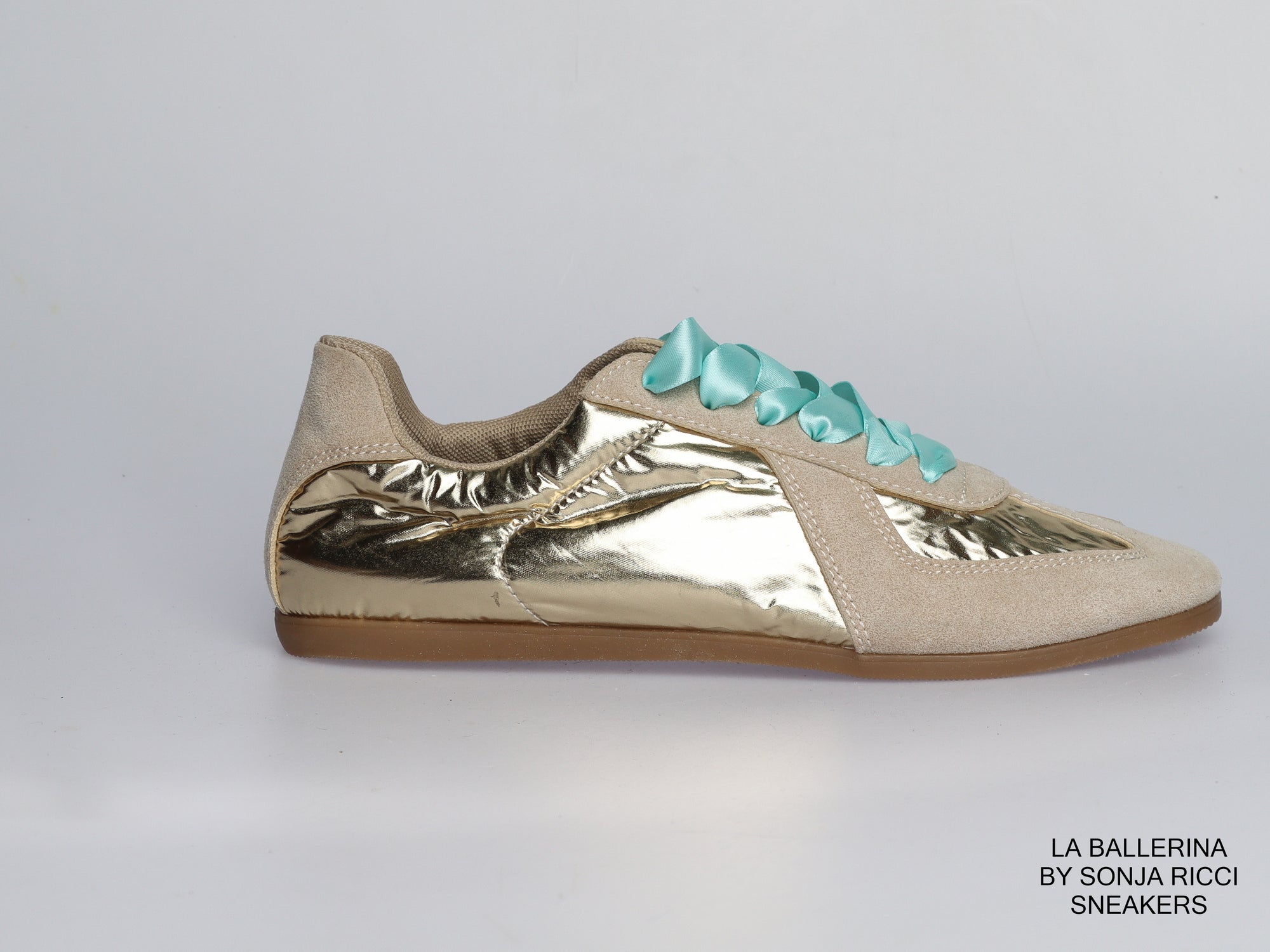 Damen Sneaker Gold aus Veloursleder &amp; Metallic-Leder | LA BALLERINA | Art. W26022