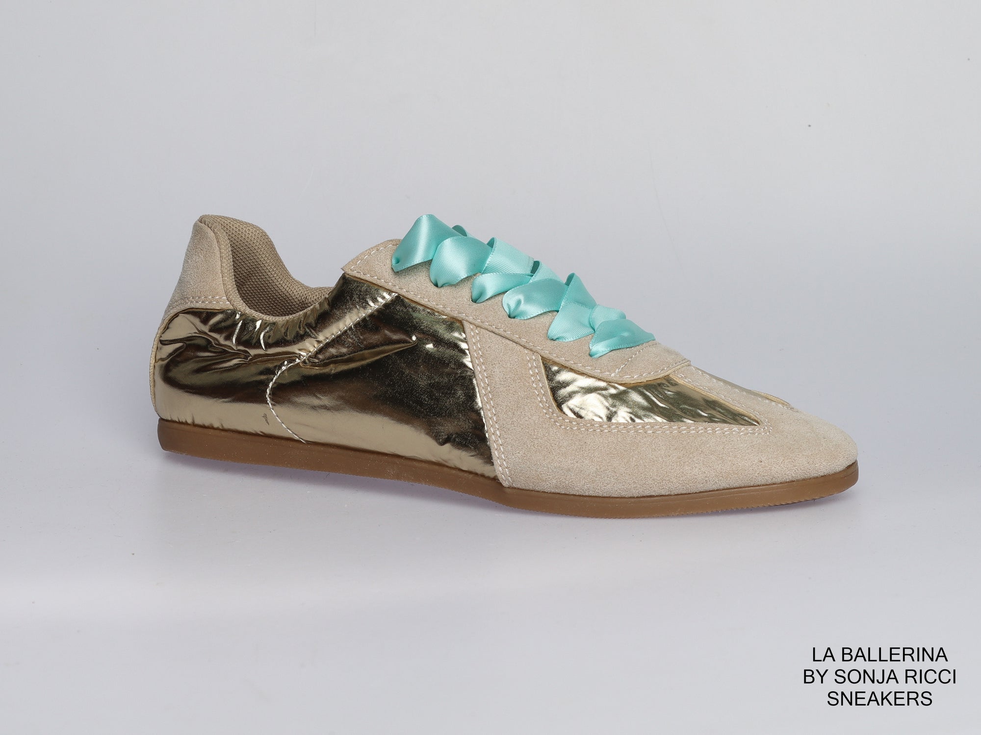 Damen Sneaker Gold aus Veloursleder &amp; Metallic-Leder | LA BALLERINA | Art. W26022