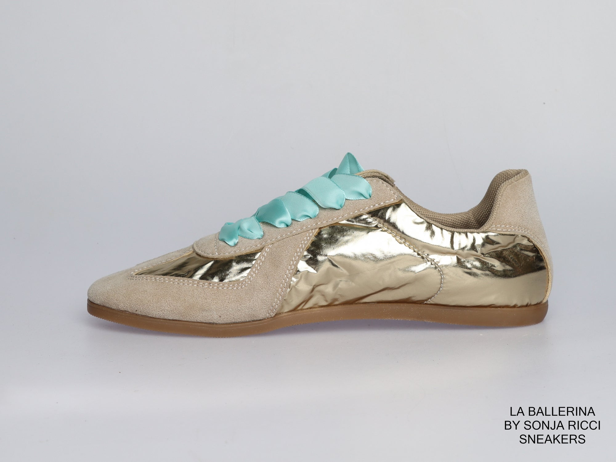 Damen Sneaker Gold aus Veloursleder &amp; Metallic-Leder | LA BALLERINA | Art. W26022