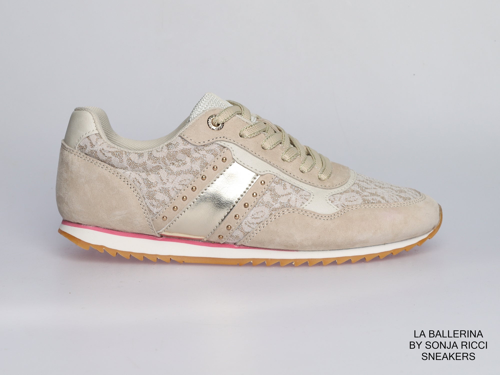 Damen Sneaker aus Veloursleder mit Spitze in Beige | LA BALLERINA | Art. W25924