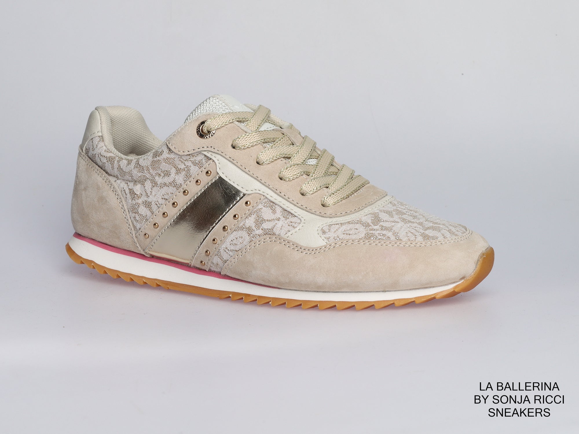 Damen Sneaker aus Veloursleder mit Spitze in Beige | LA BALLERINA | Art. W25924