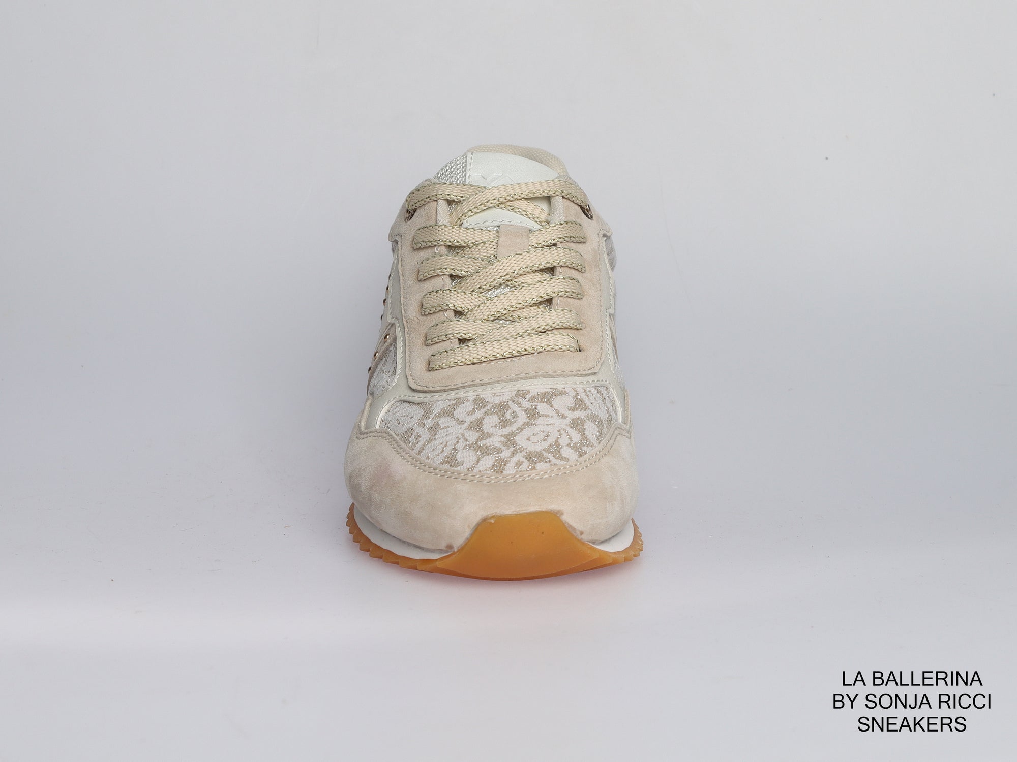 Damen Sneaker aus Veloursleder mit Spitze in Beige | LA BALLERINA | Art. W25924