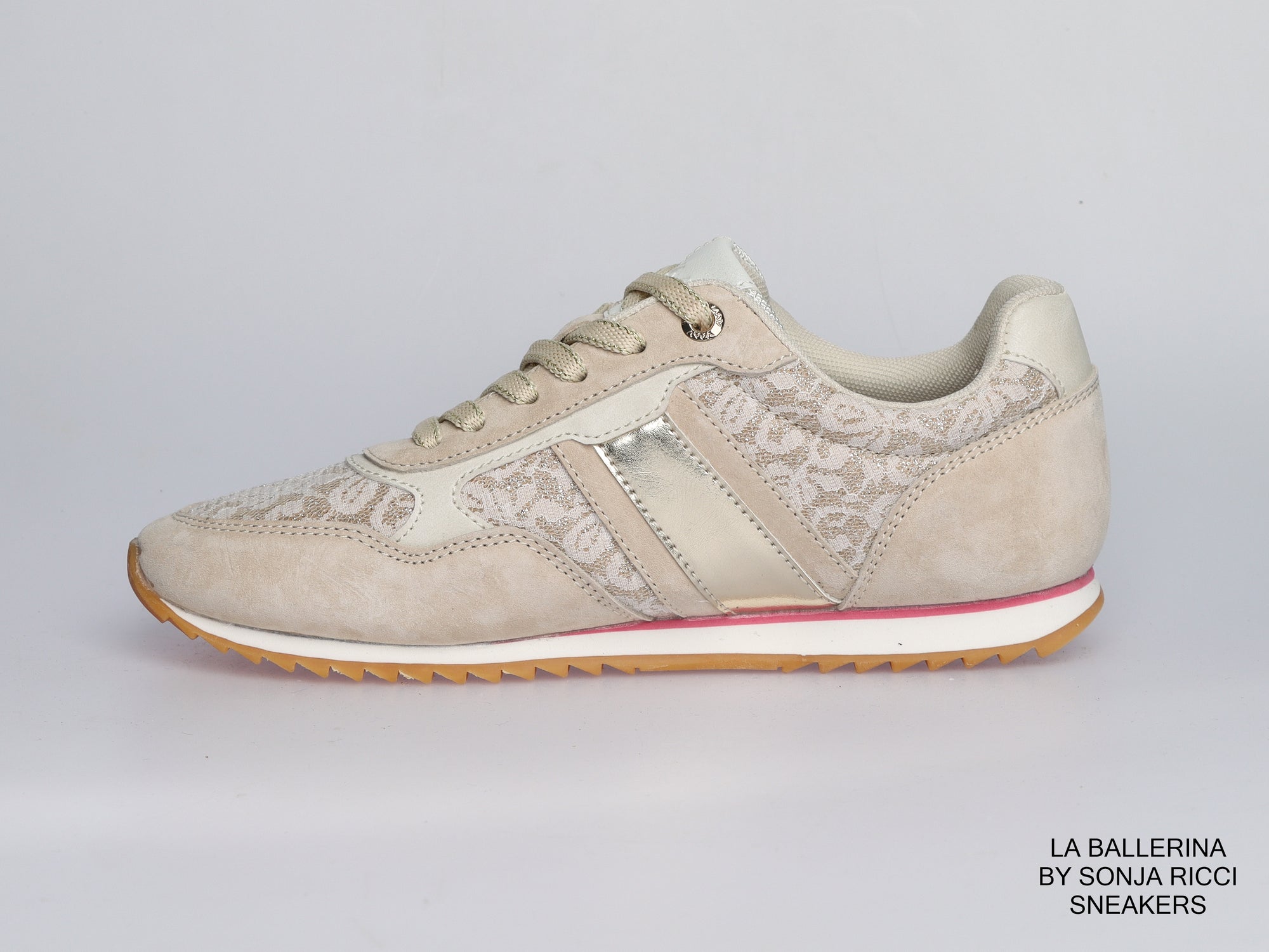 Damen Sneaker aus Veloursleder mit Spitze in Beige | LA BALLERINA | Art. W25924