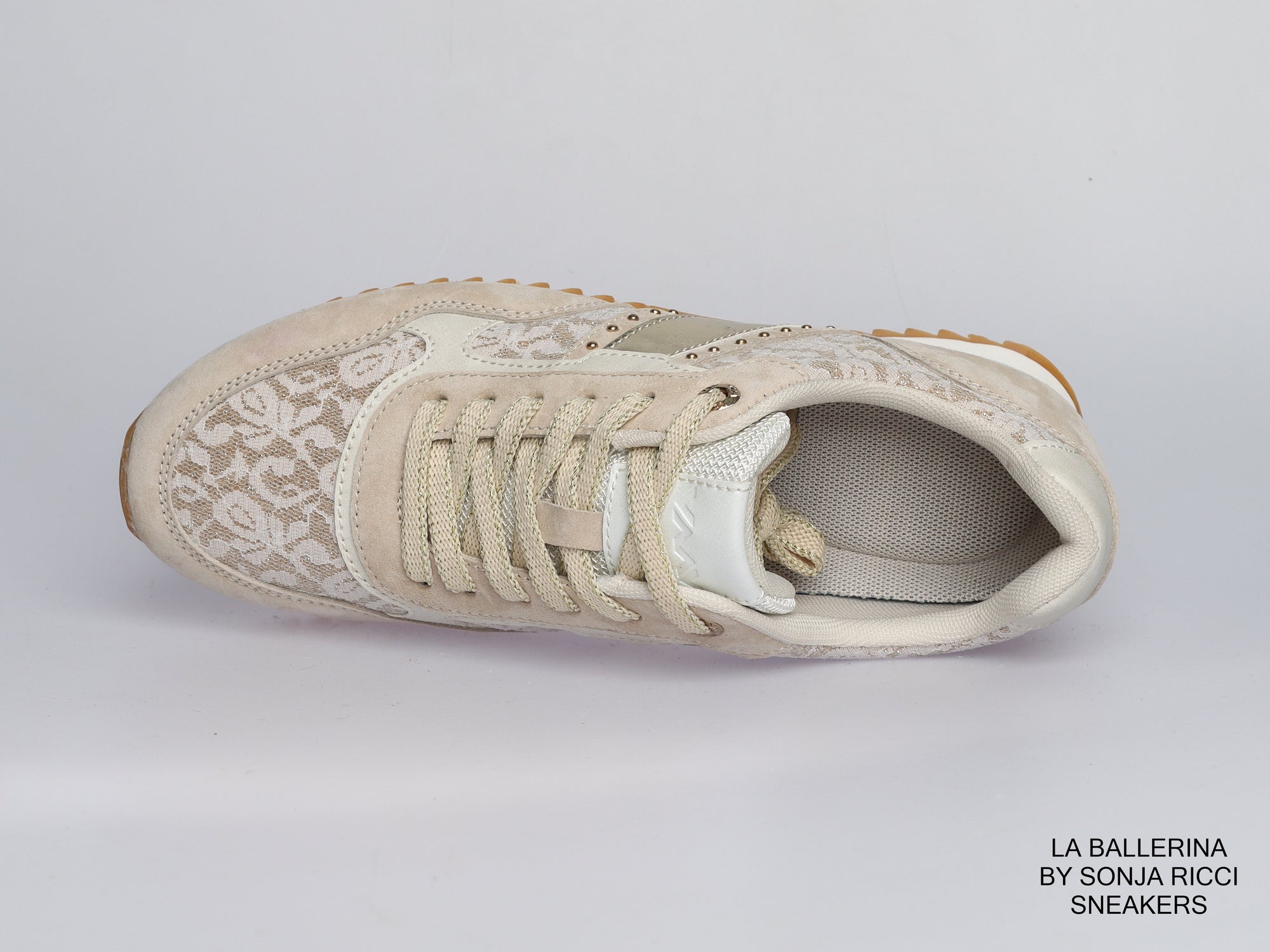 Damen Sneaker aus Veloursleder mit Spitze in Beige | LA BALLERINA | Art. W25924