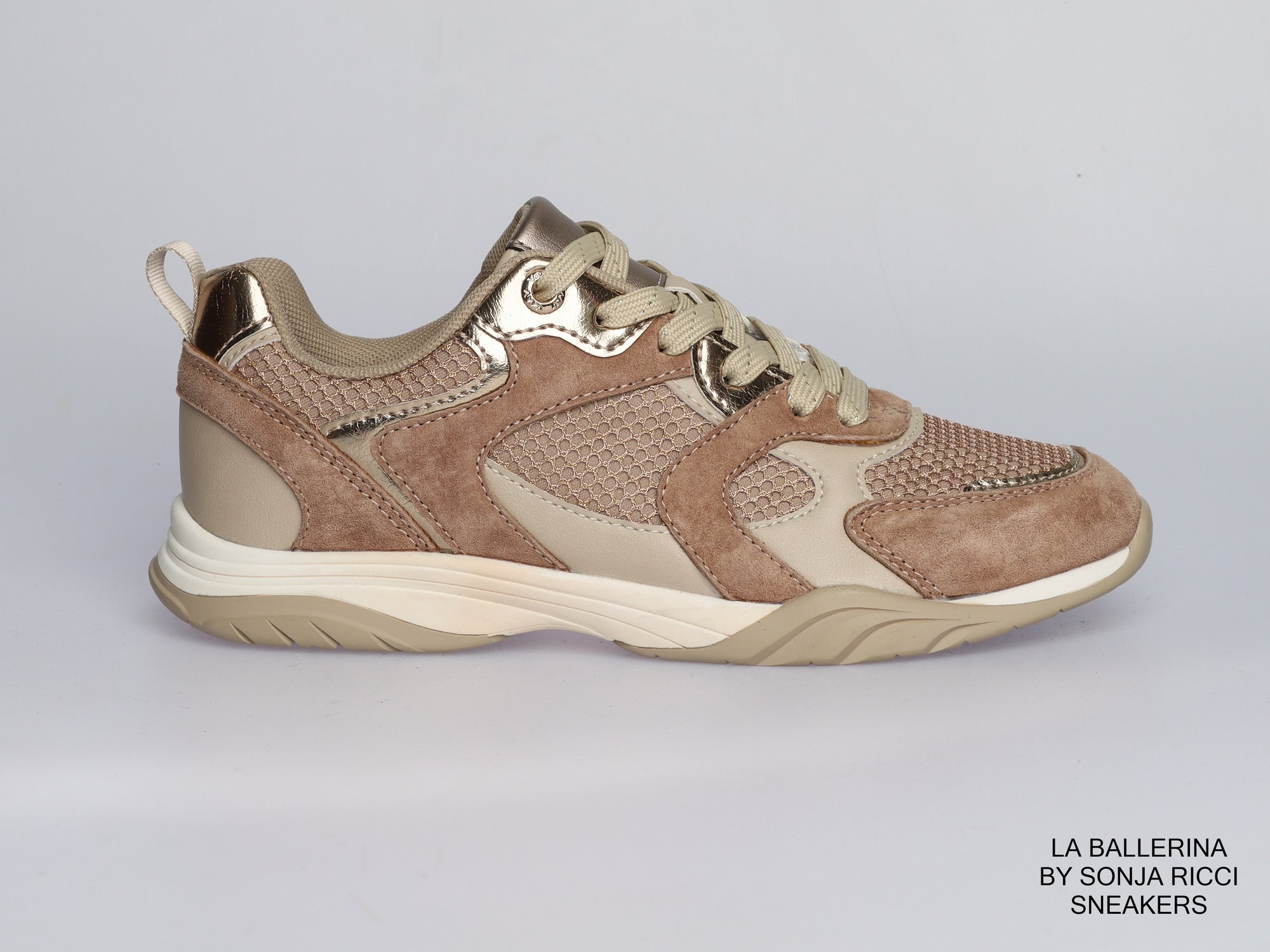 Damen Sneaker aus Veloursleder mit Mesh in Taupe | LA BALLERINA | Art. W26022