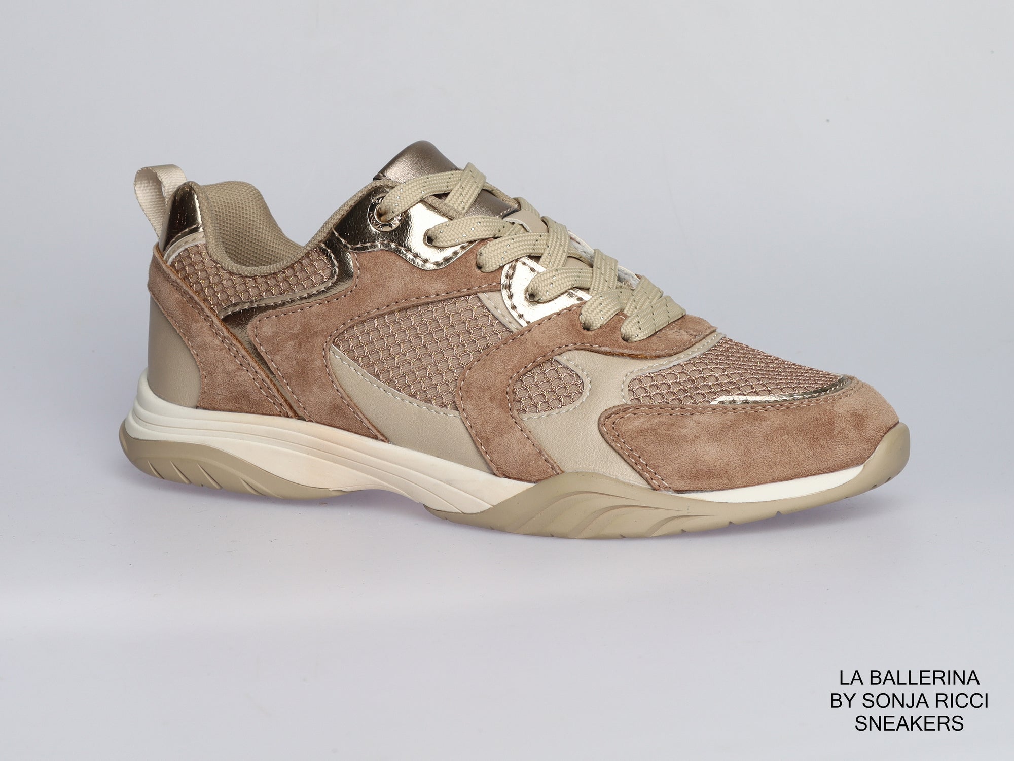 Damen Sneaker aus Veloursleder mit Mesh in Taupe | LA BALLERINA | Art. W26022
