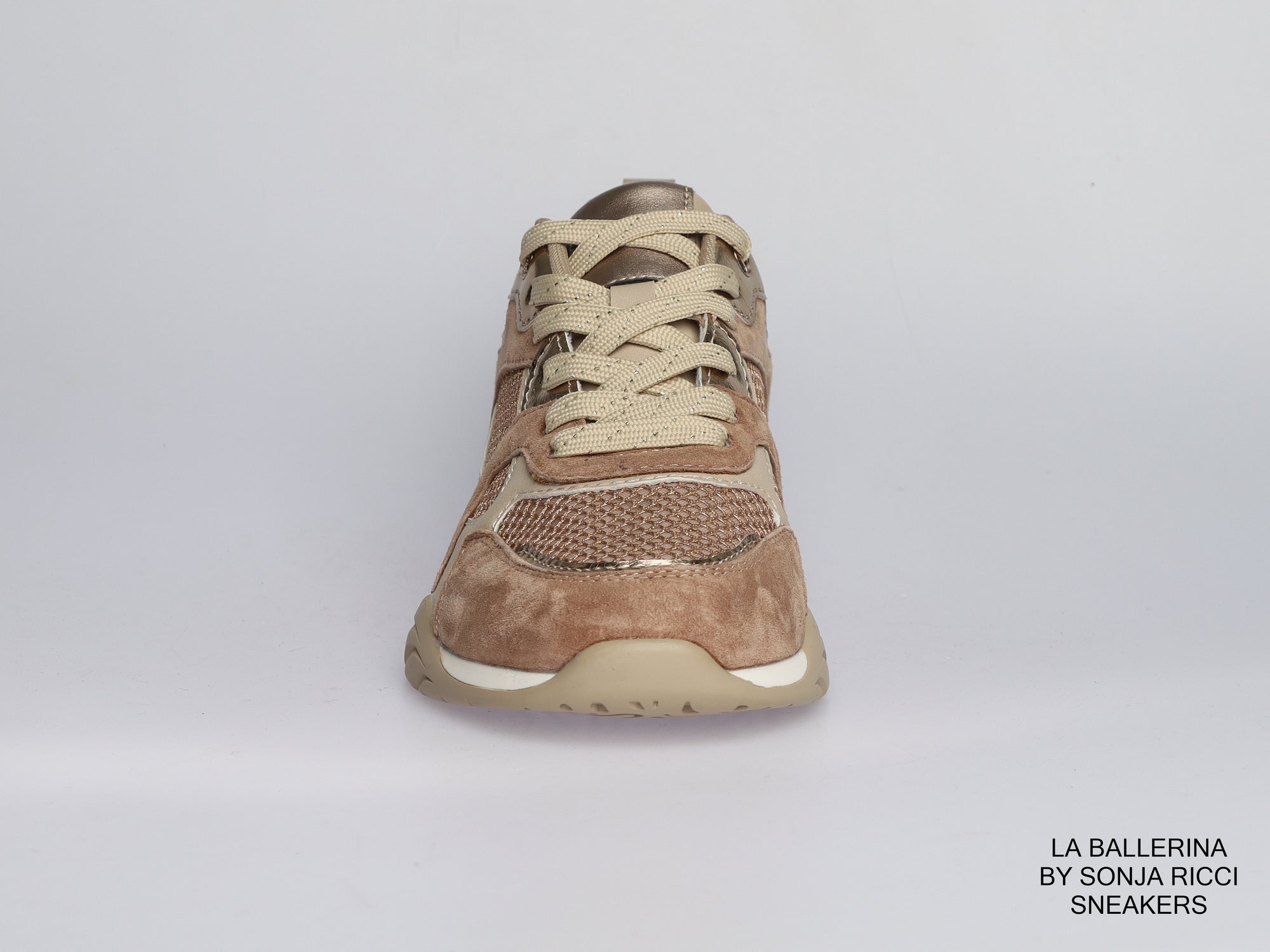Damen Sneaker aus Veloursleder mit Mesh in Taupe | LA BALLERINA | Art. W26022