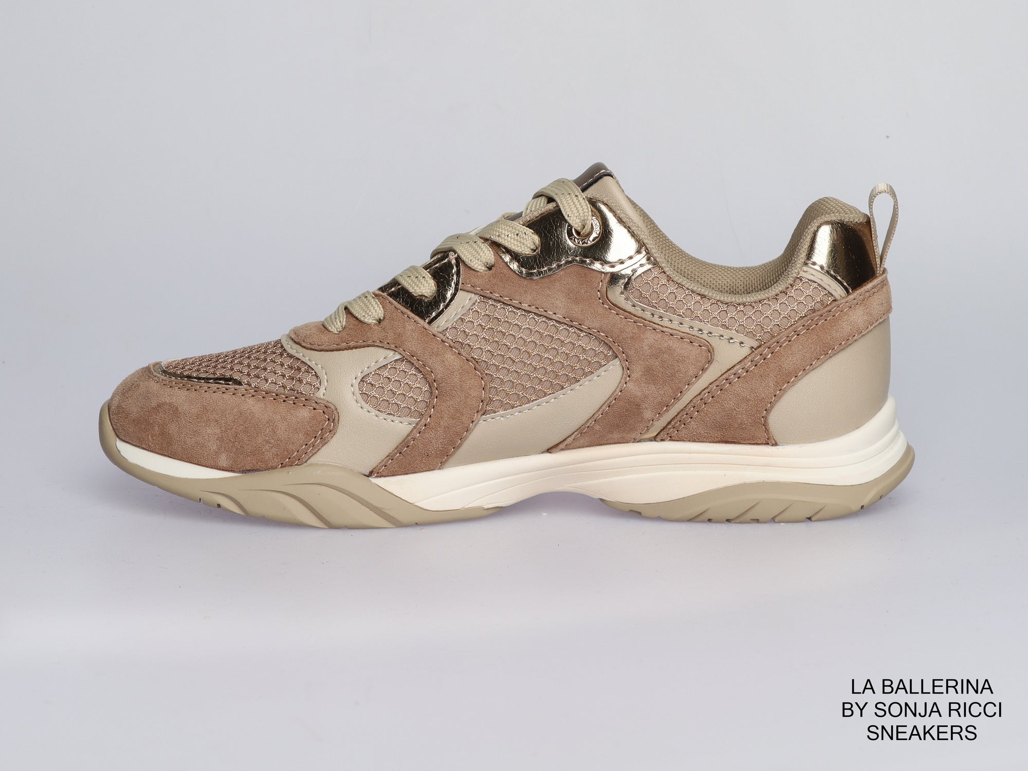 Damen Sneaker aus Veloursleder mit Mesh in Taupe | LA BALLERINA | Art. W26022