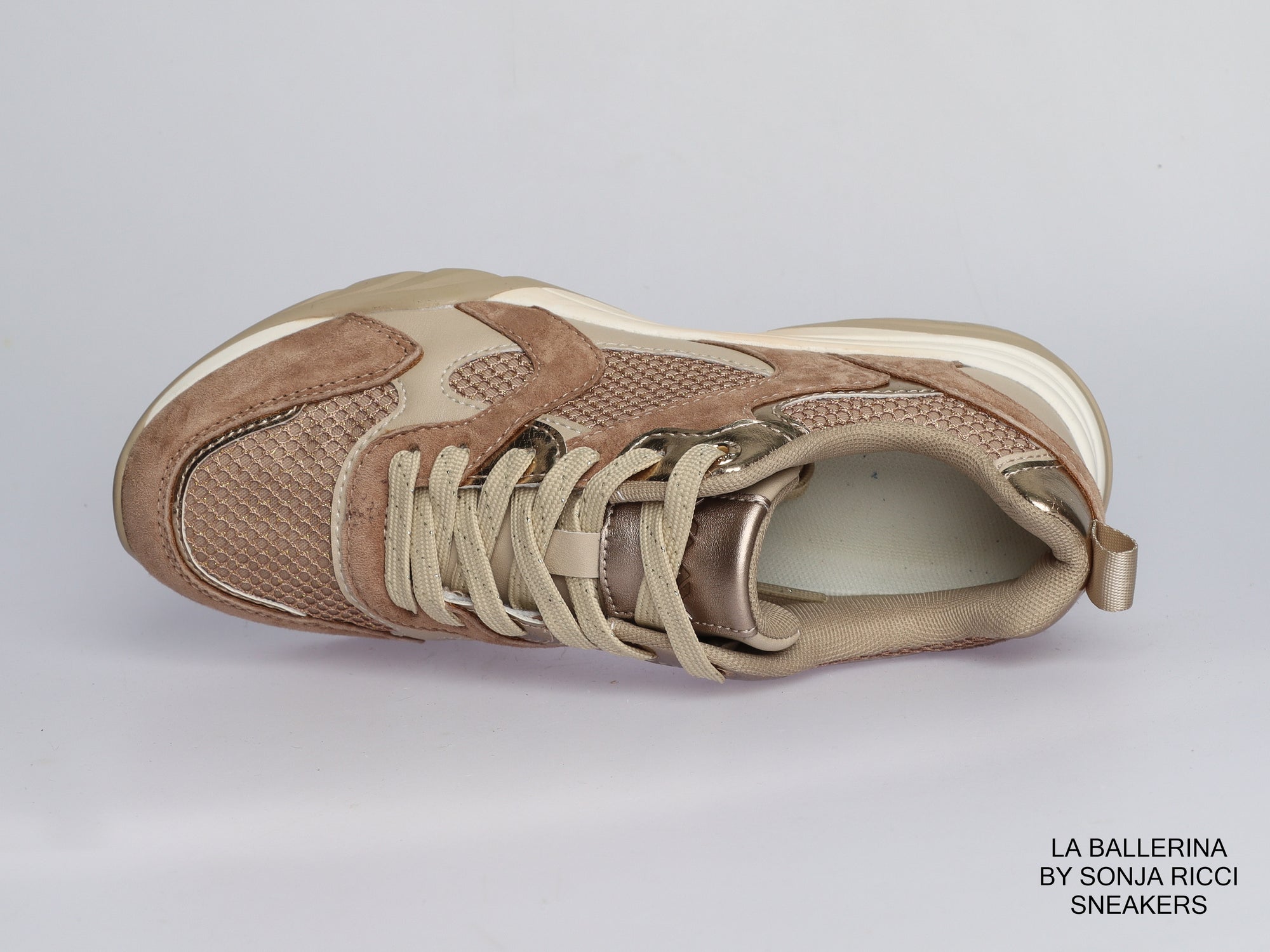 Damen Sneaker aus Veloursleder mit Mesh in Taupe | LA BALLERINA | Art. W26022