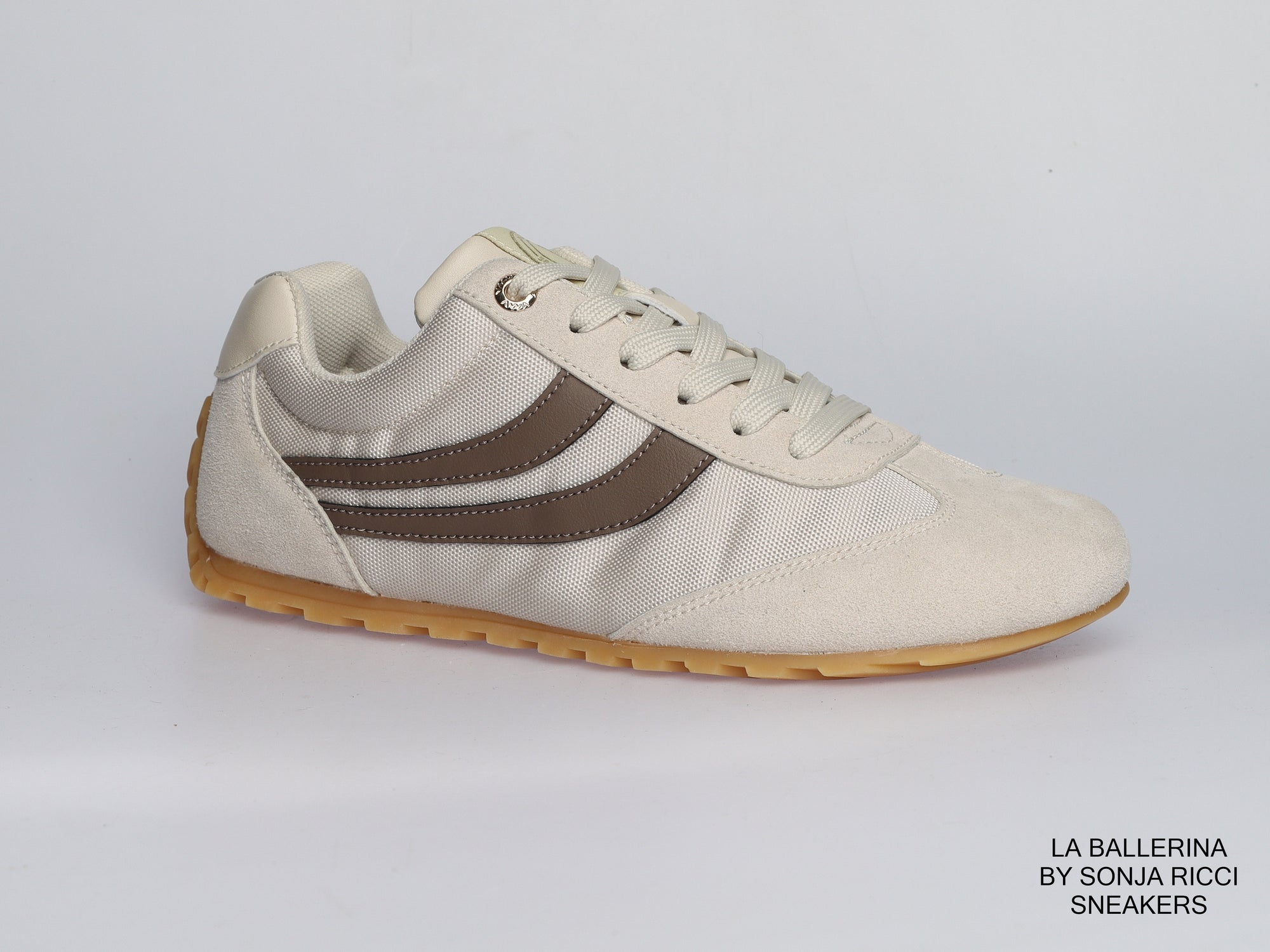 Damen Sneaker aus Veloursleder und Canvas in Beige | LA BALLERINA | Art. W25957