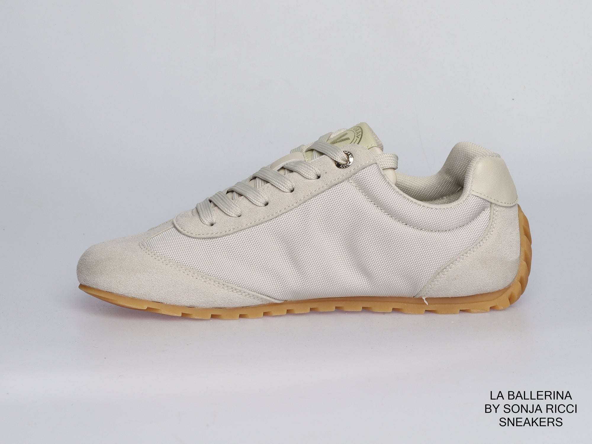 Damen Sneaker aus Veloursleder und Canvas in Beige | LA BALLERINA | Art. W25957