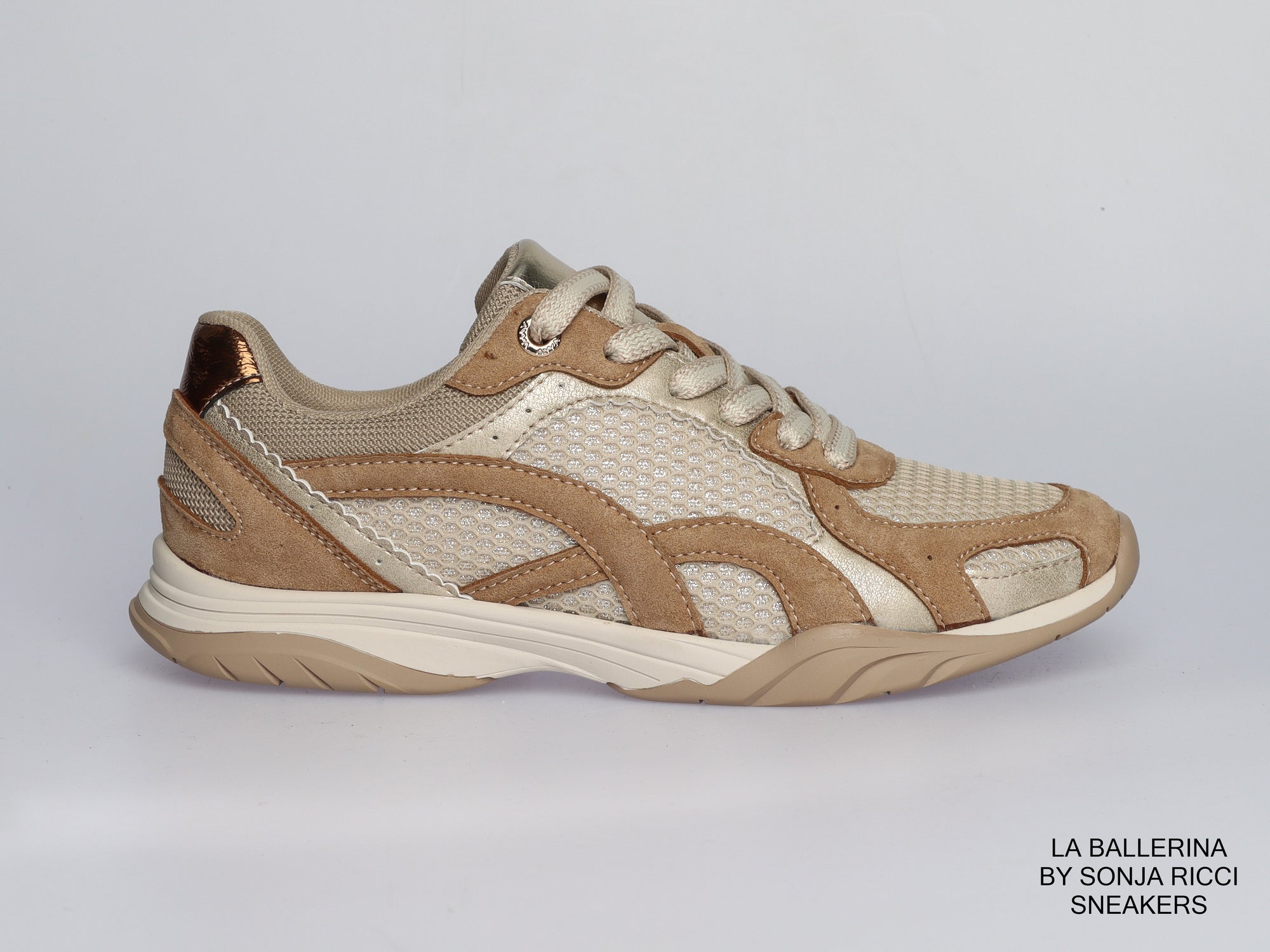 Damen Sneaker aus Veloursleder mit Mesh in Beige | LA BALLERINA | Art. W25958